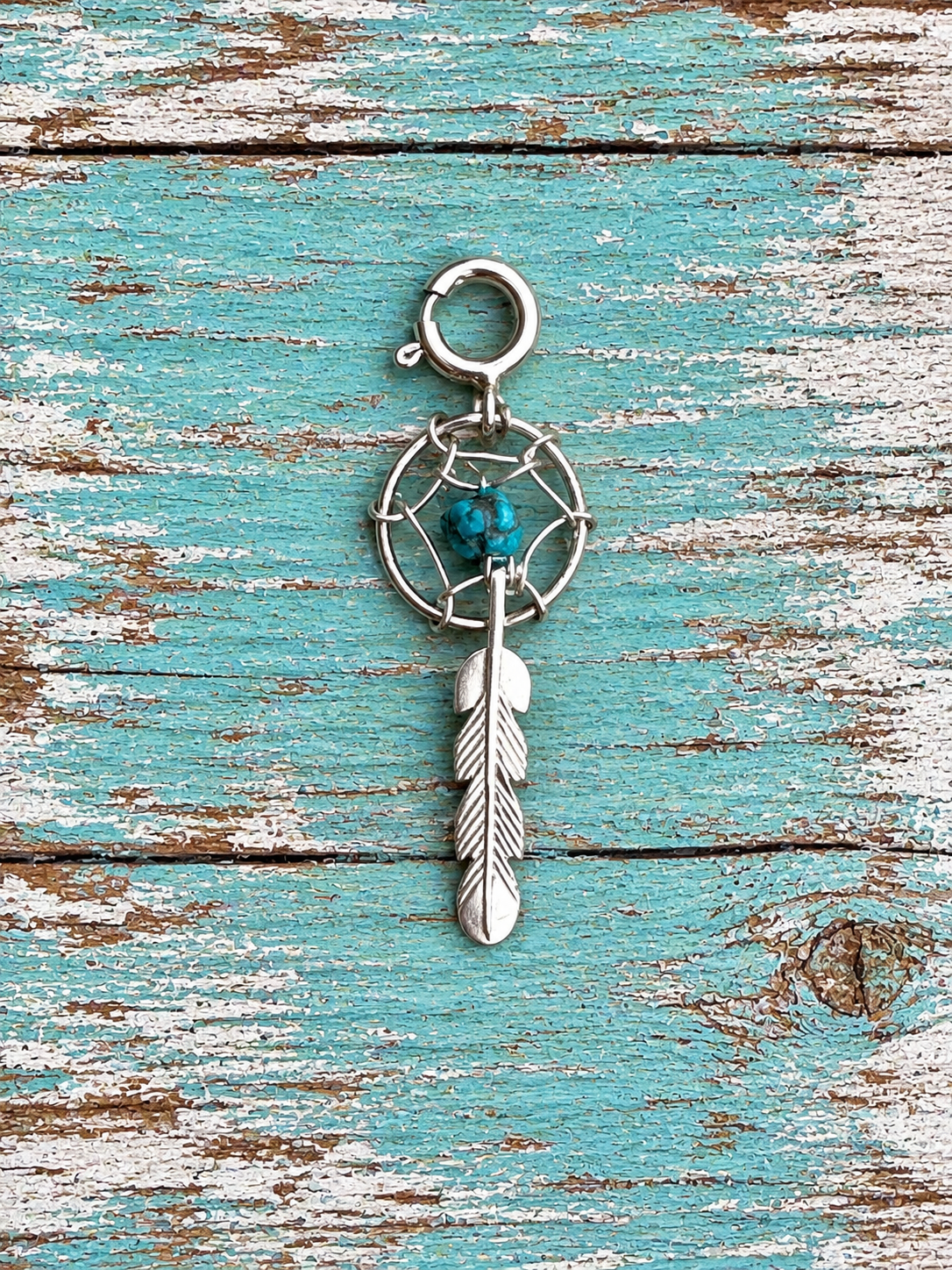 Handcrafted Sterling Silver Turquoise Dream Catcher Charm