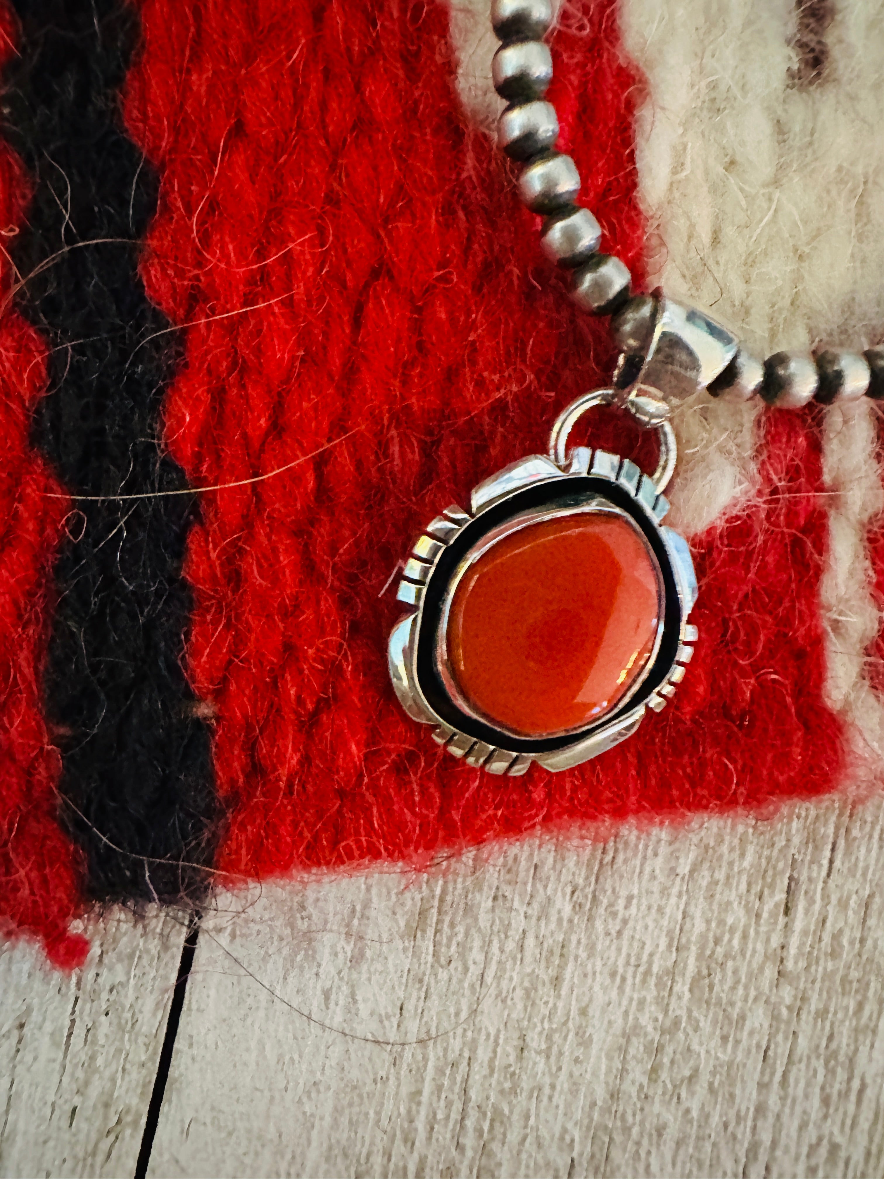 Navajo Sterling Silver & Coral Shadowbox Pendant