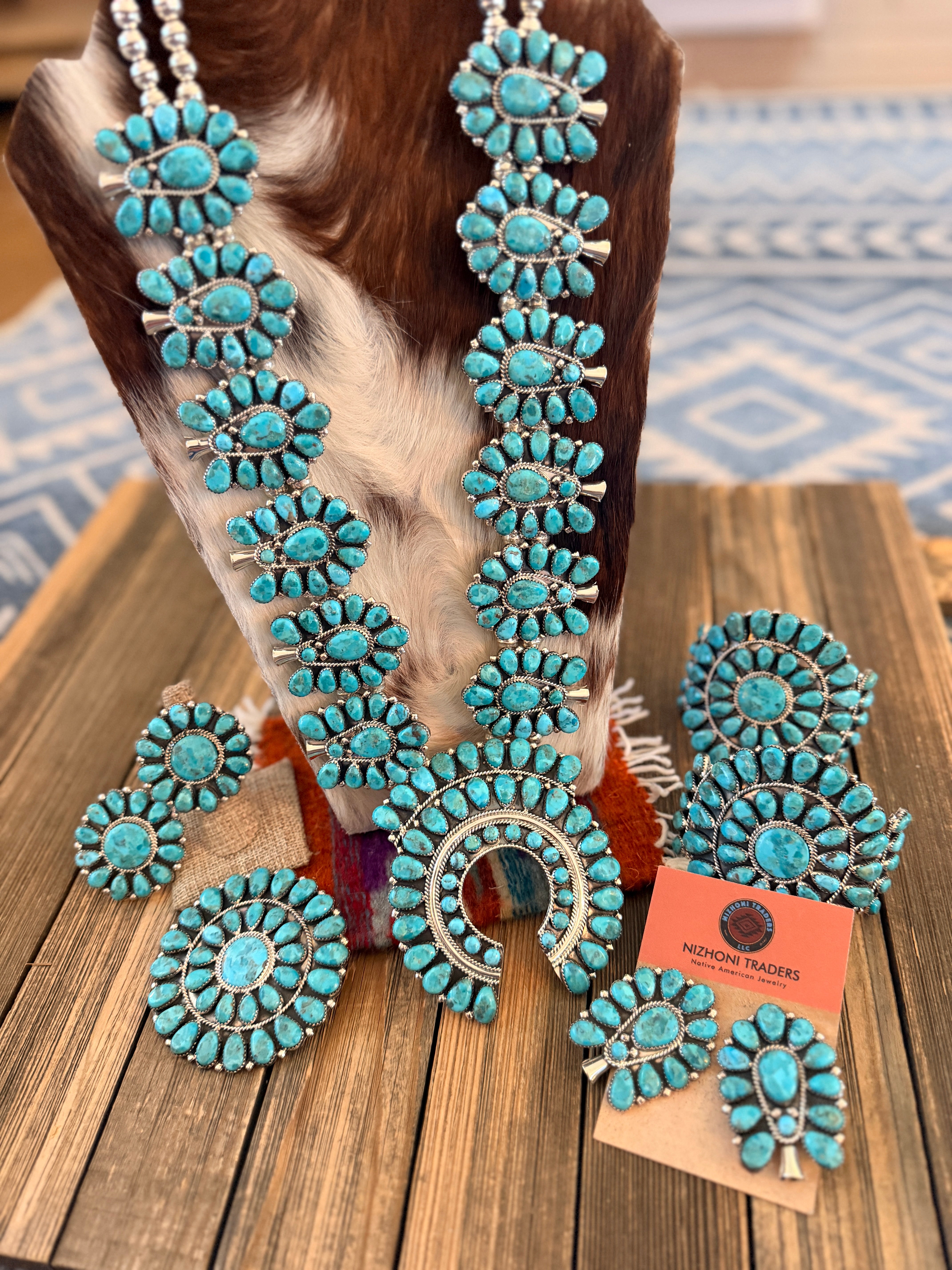 Handcrafted Turquoise & Sterling Silver Cluster 7-Piece Jewelry Set by Danny L. Wauneka