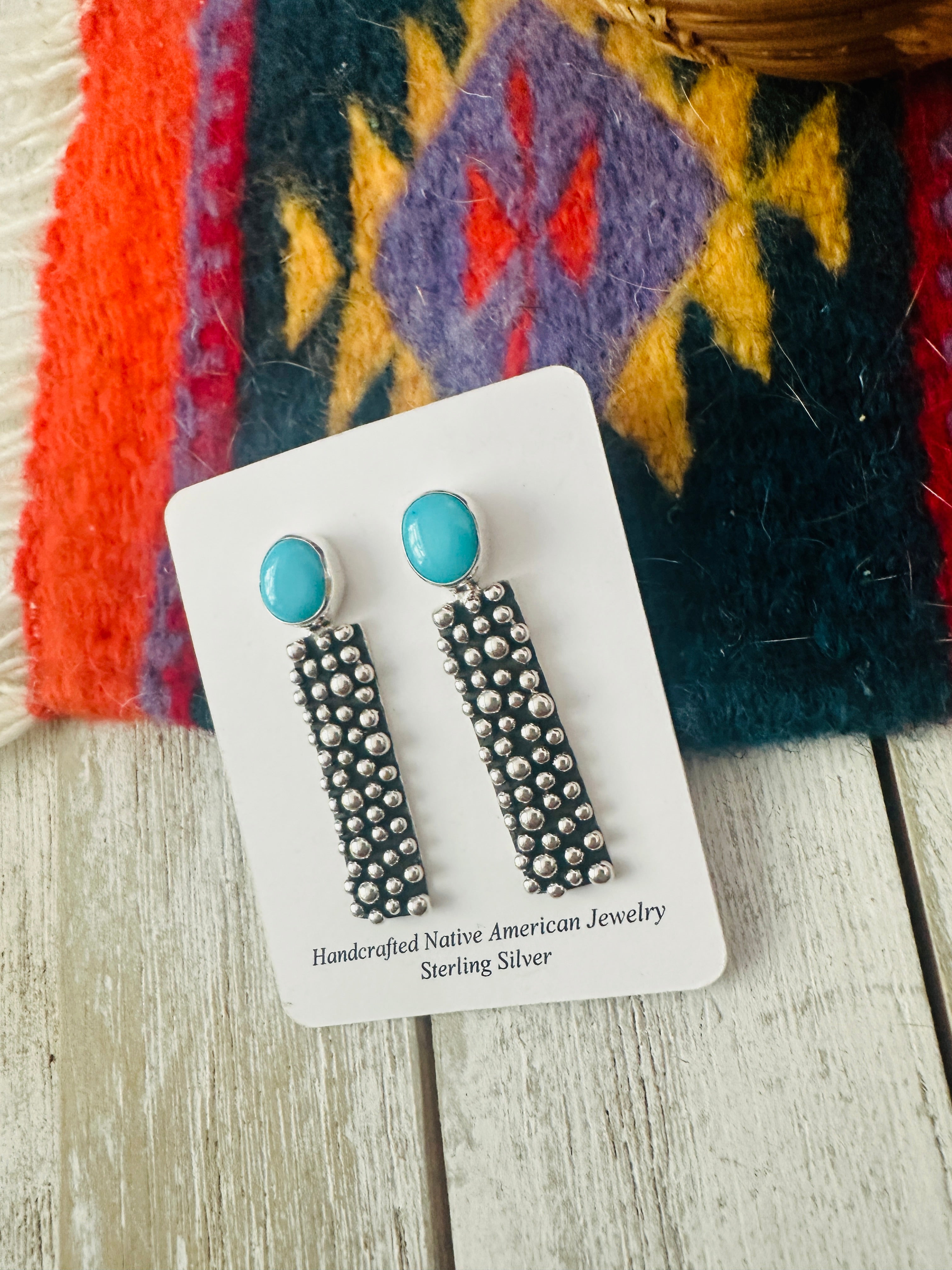 Navajo Turquoise And Sterling Silver Drop Earrings