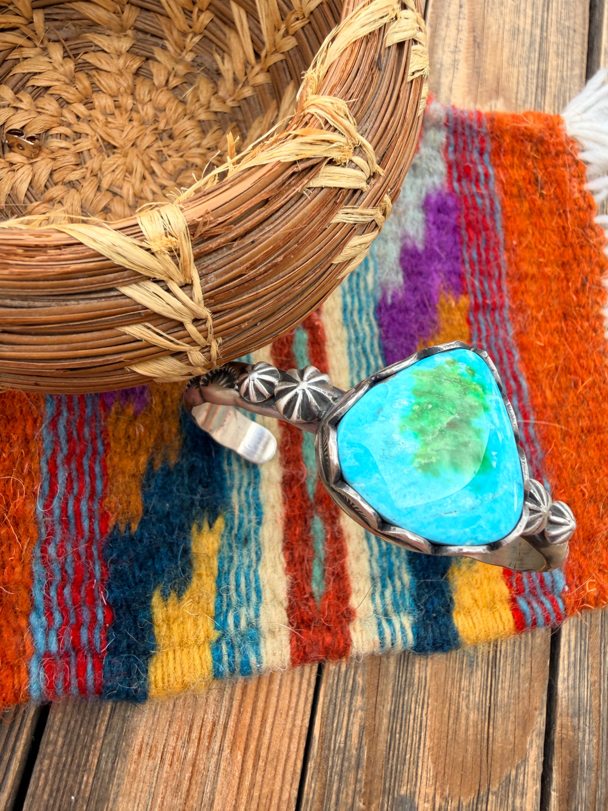 Handcrafted Sonoran Mountain Turquoise & Sterling Silver Cuff Bracelet by Charles Johnson