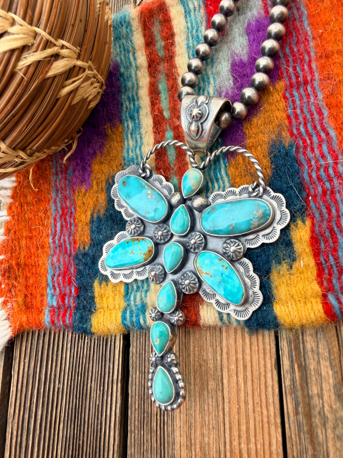 Handcrafted Sterling Silver & Turquoise Dragonfly Pendant by Alice McShirley