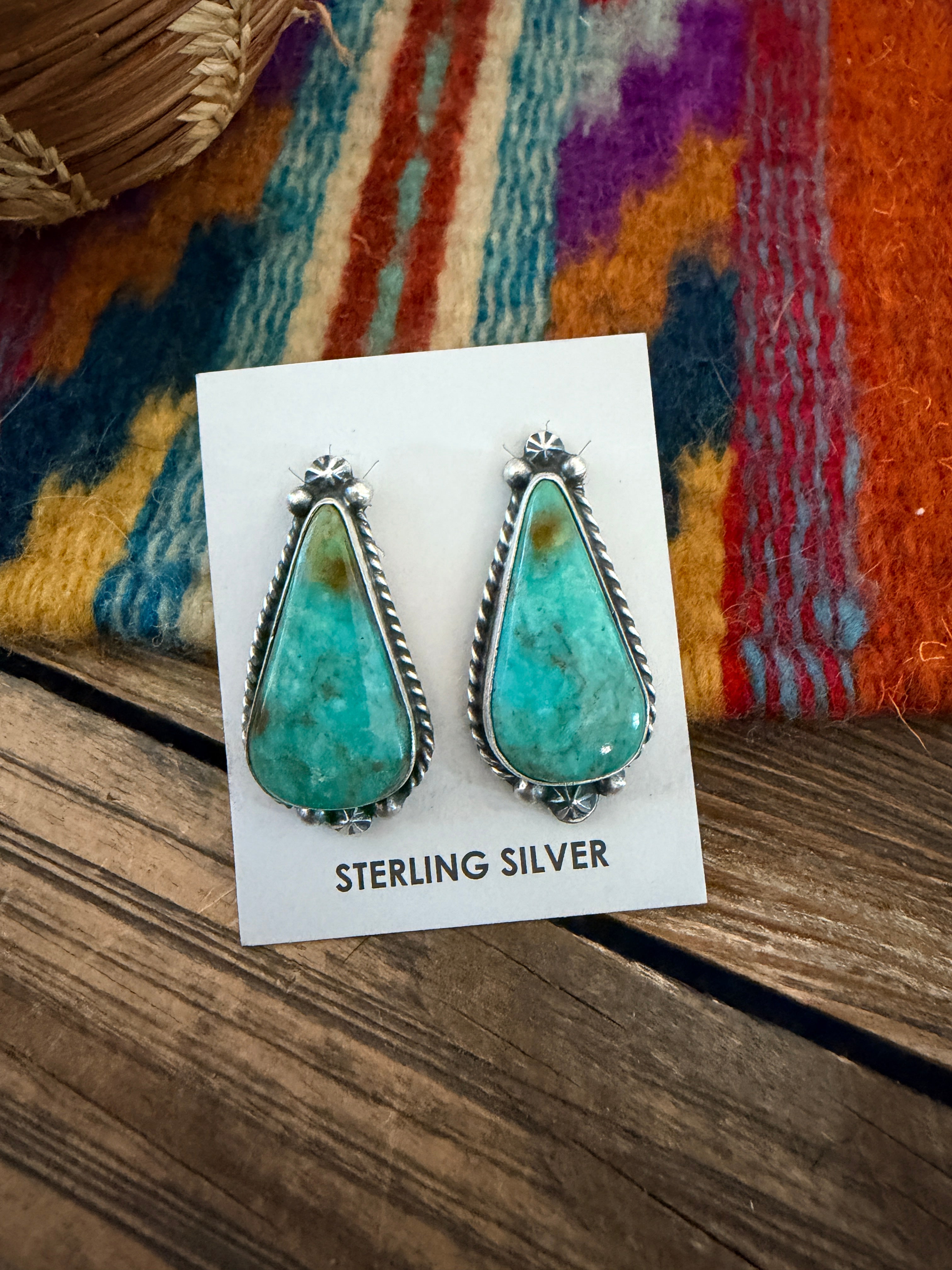 Handcrafted Turquoise & Sterling Silver Post Earrings