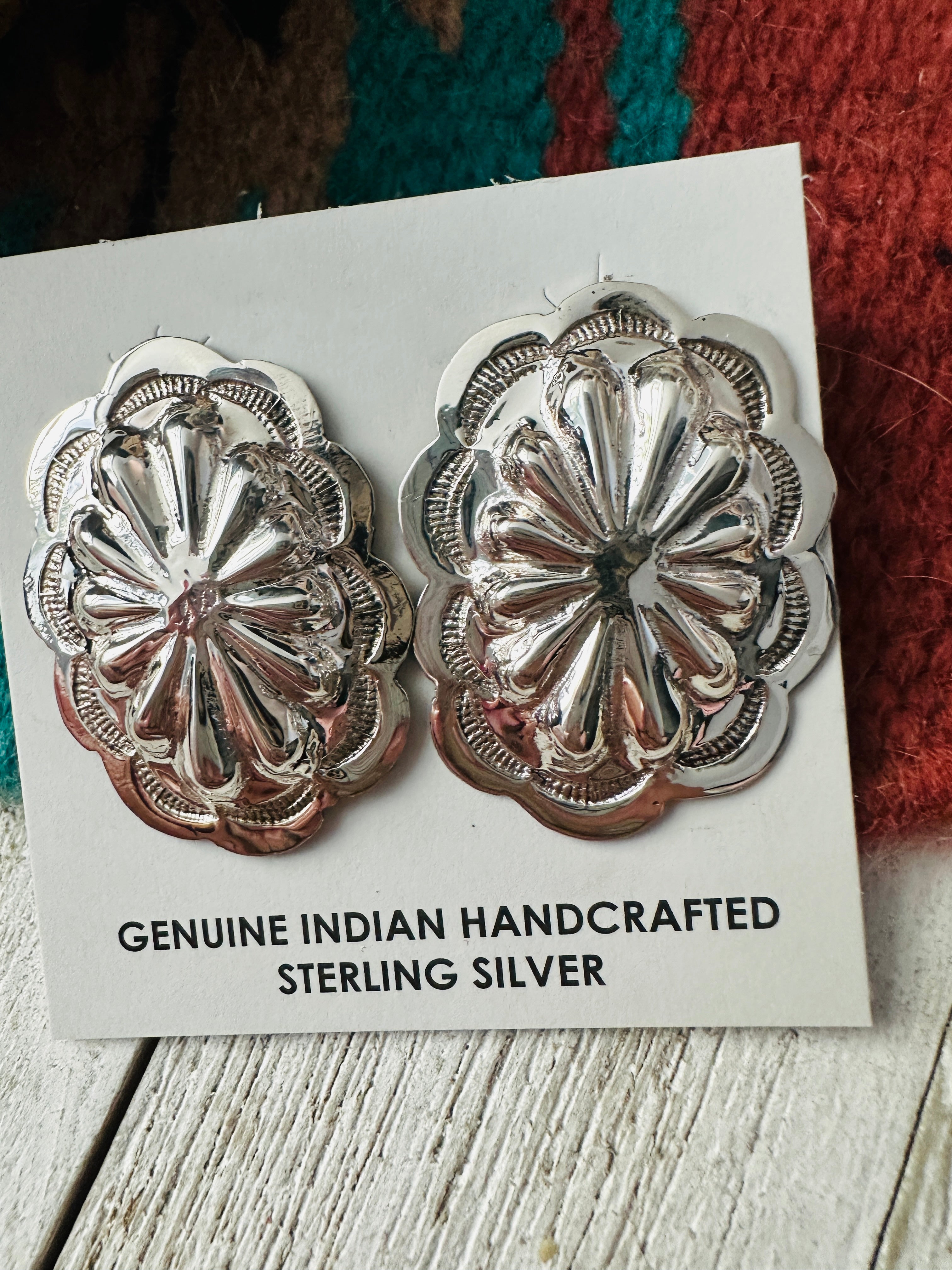 Handcrafted Hand Stamped Sterling Silver Concho Post Earrings