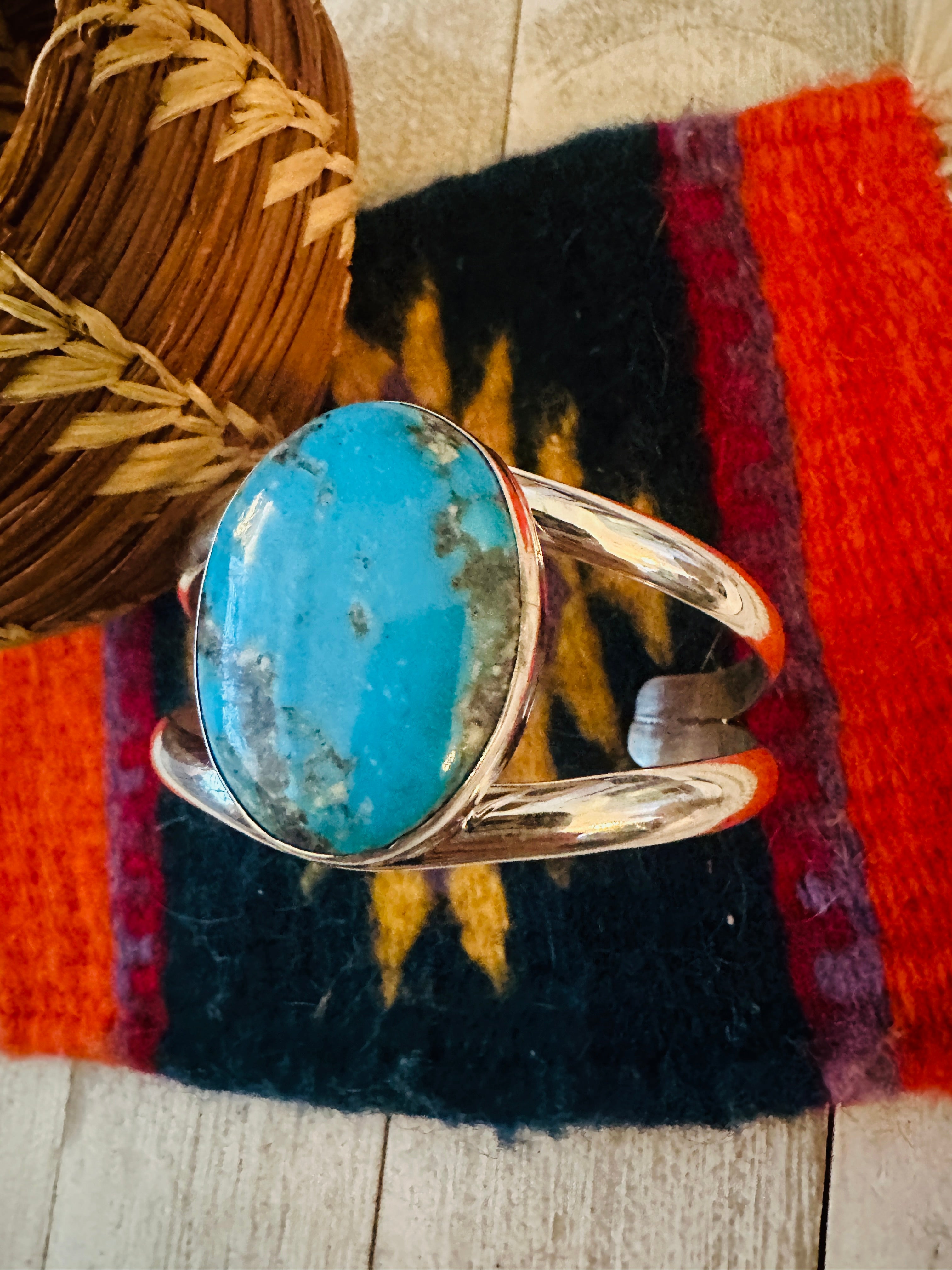 Navajo Sterling Silver & Kingman Turquoise Cuff Bracelet