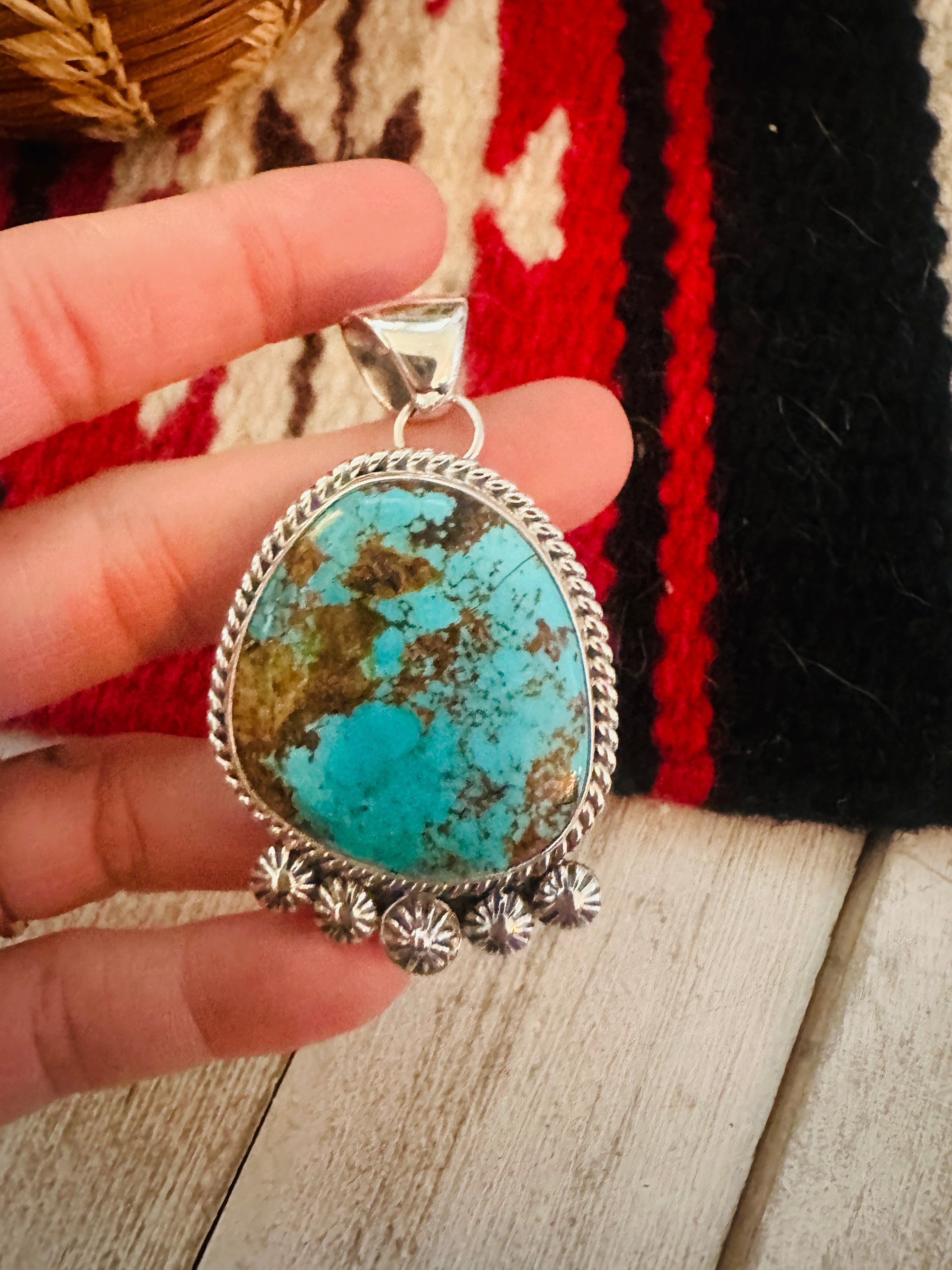 Navajo Number 8 Turquoise & Sterling Silver Pendant