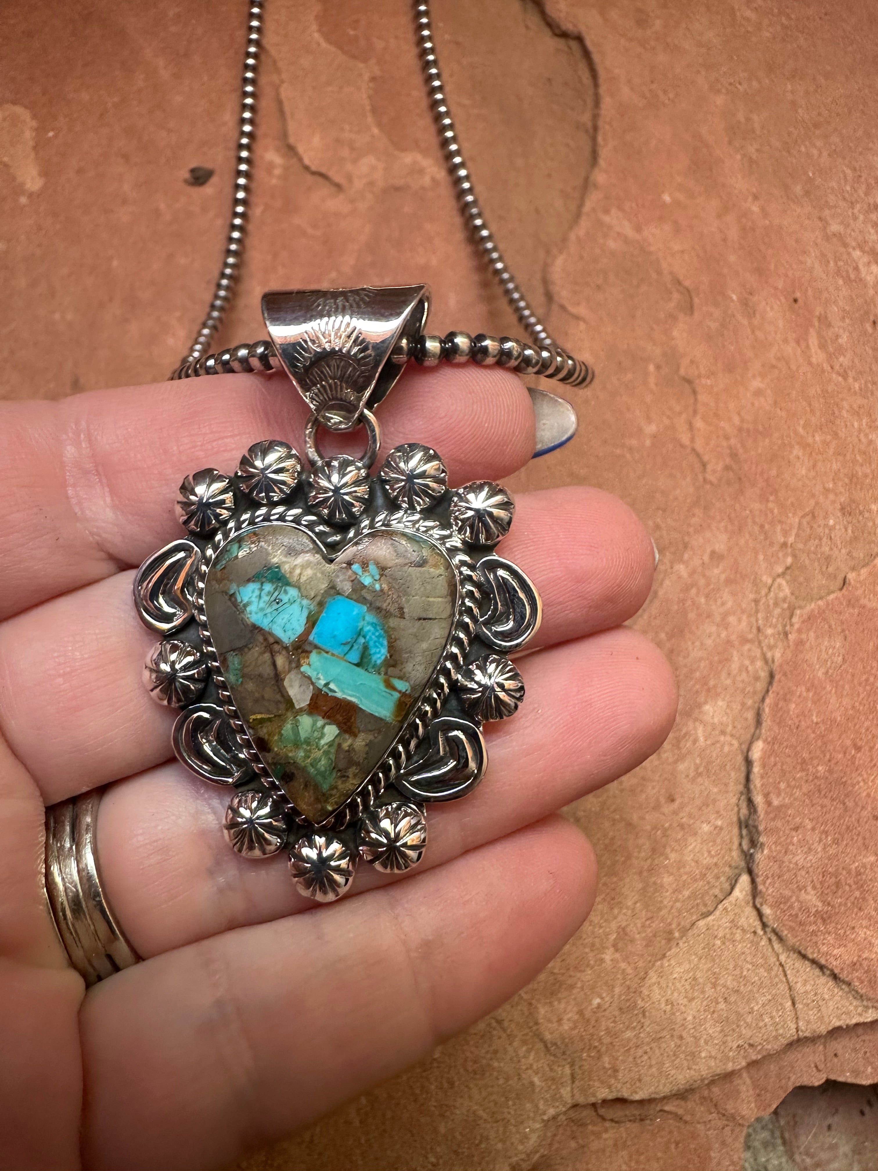 Vintage 2024 Silver Turquoise Pendant, Sterling Silver Pendant, Vintage Silver Jewelry, Turquoise Heart Necklace Pendant