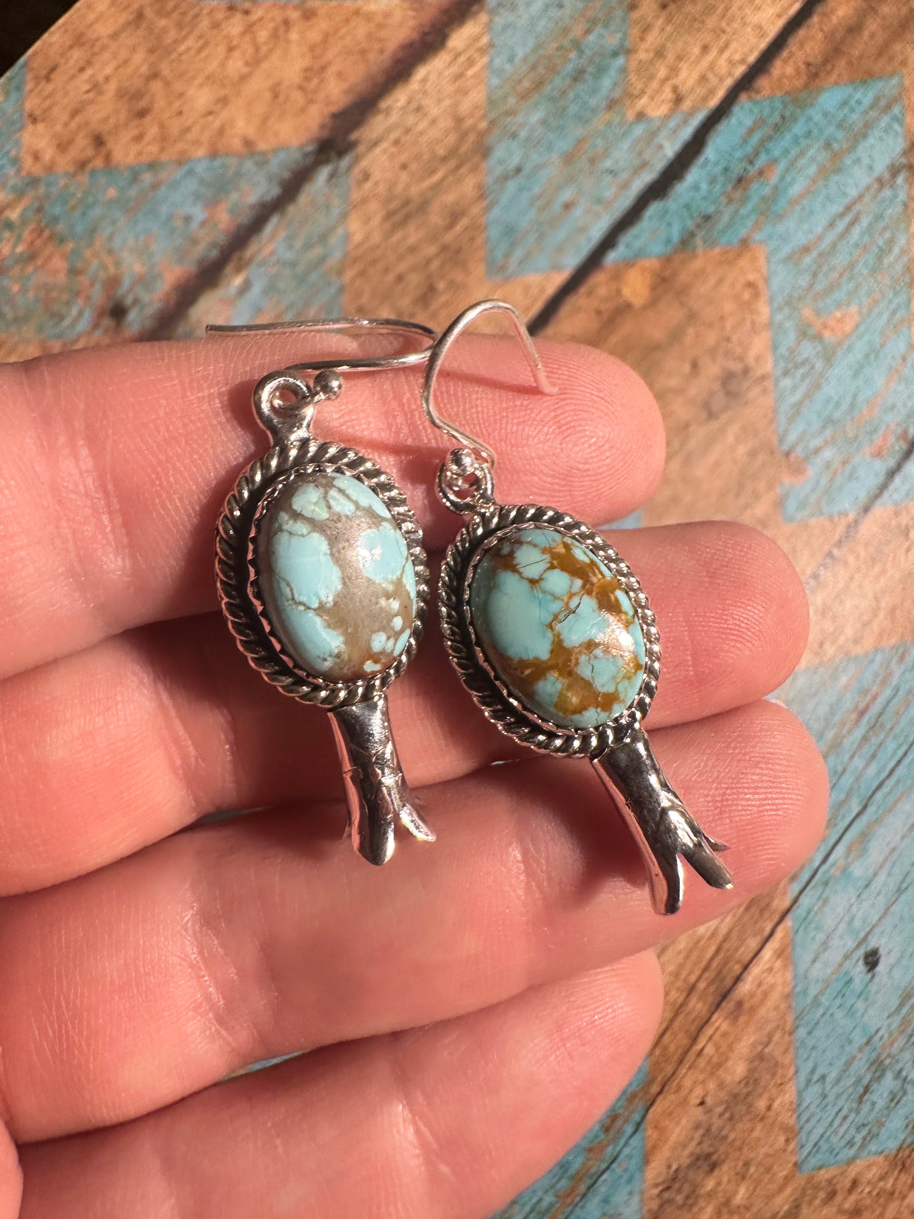 Handmade Sterling Silver & Number 8 Turquoise Blossom Earrings