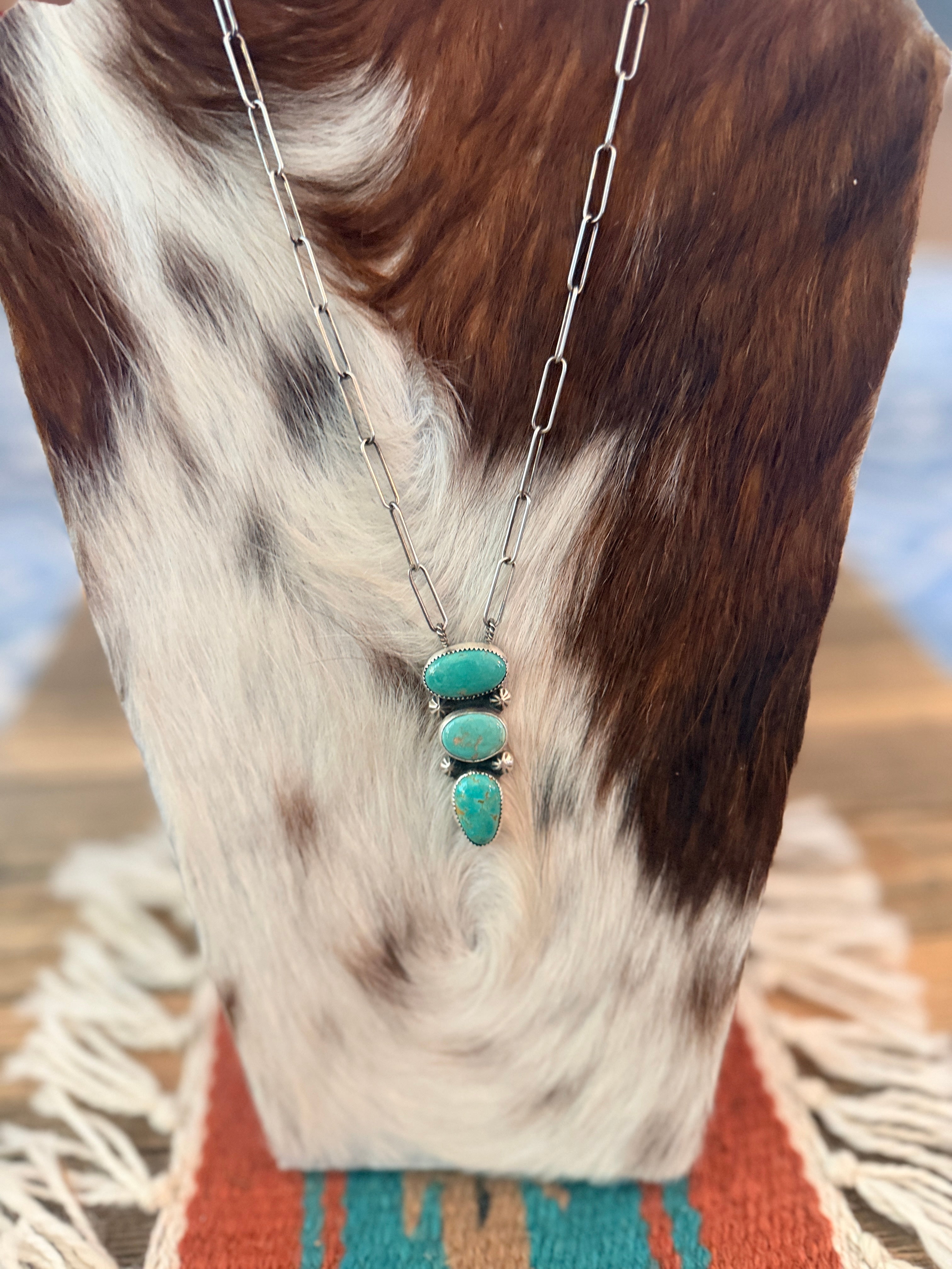 Handmade Sterling Silver & Tyrone Turquoise Necklace