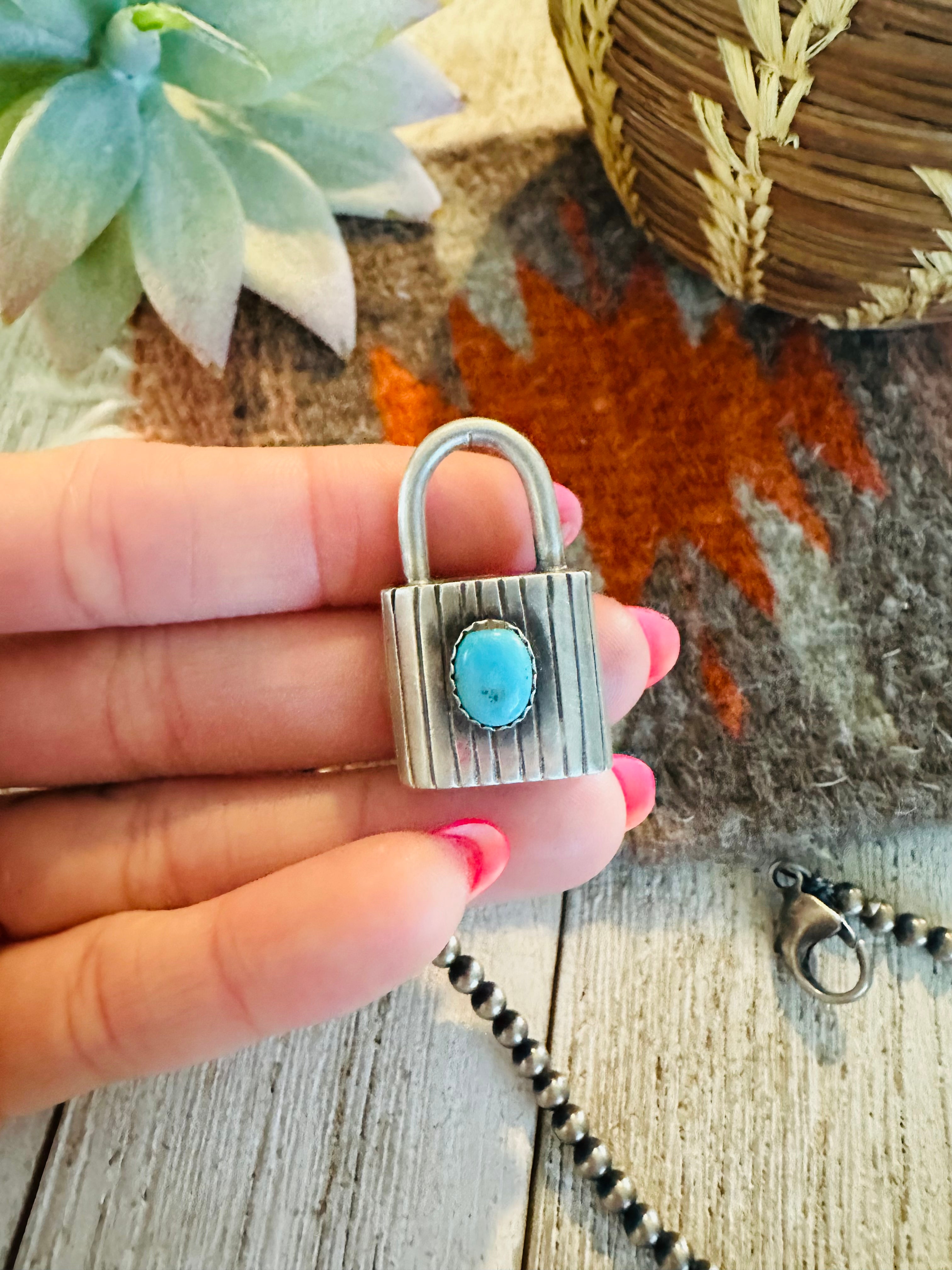 Navajo Turquoise & Sterling Silver Locket Pendant Signed