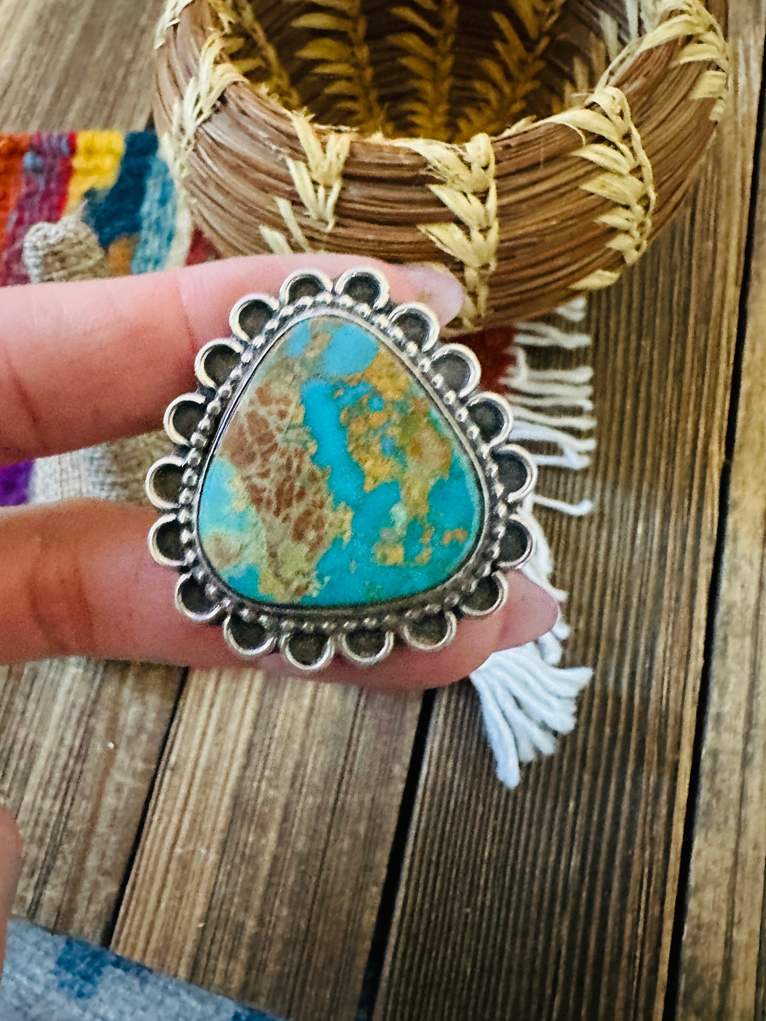 Handcrafted Turquoise & Sterling Silver Ring 7 by Rosella Paxson