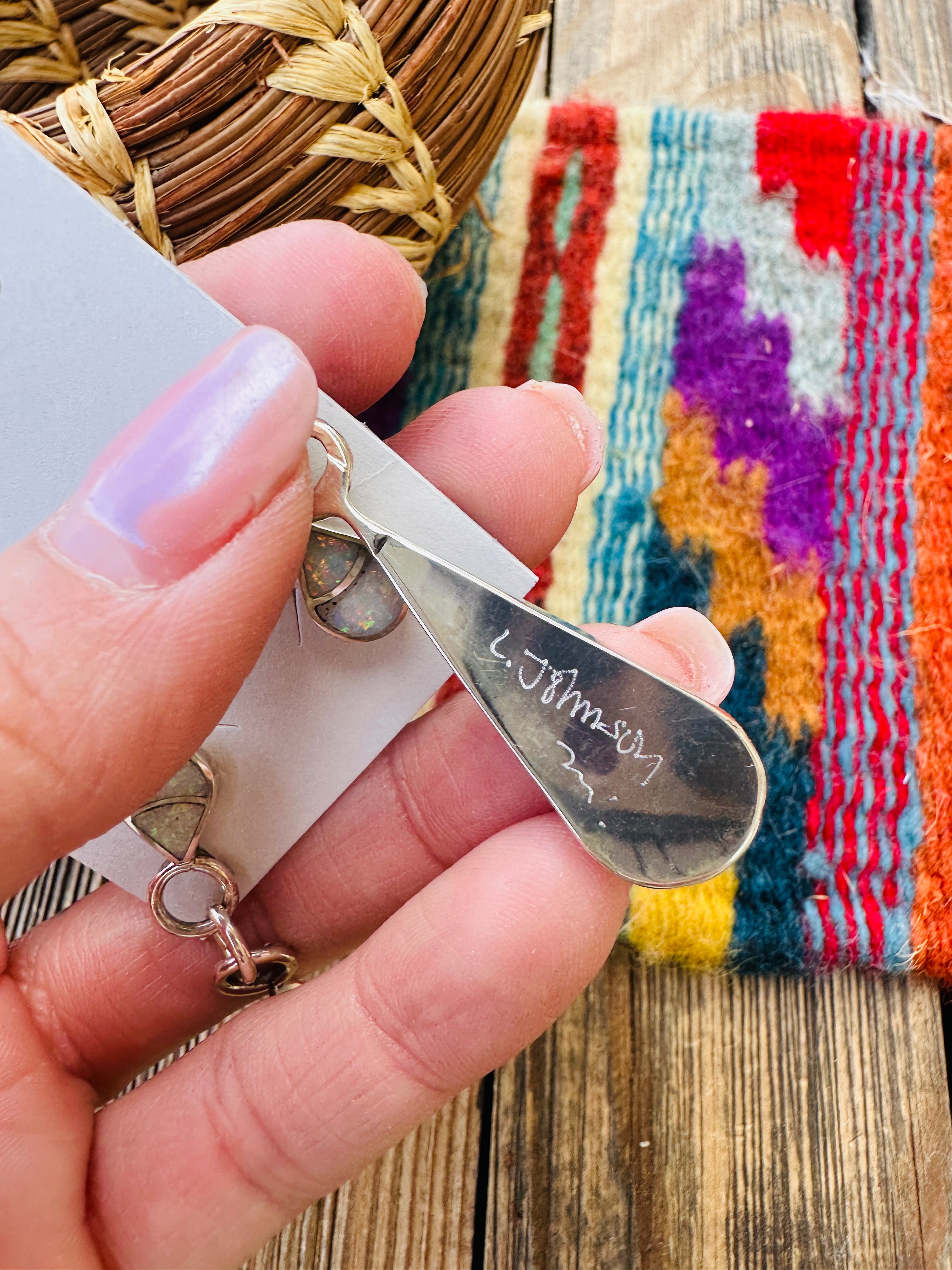 Handcrafted Opal & Sterling Silver Inlay Teardrop Dangle Earrings