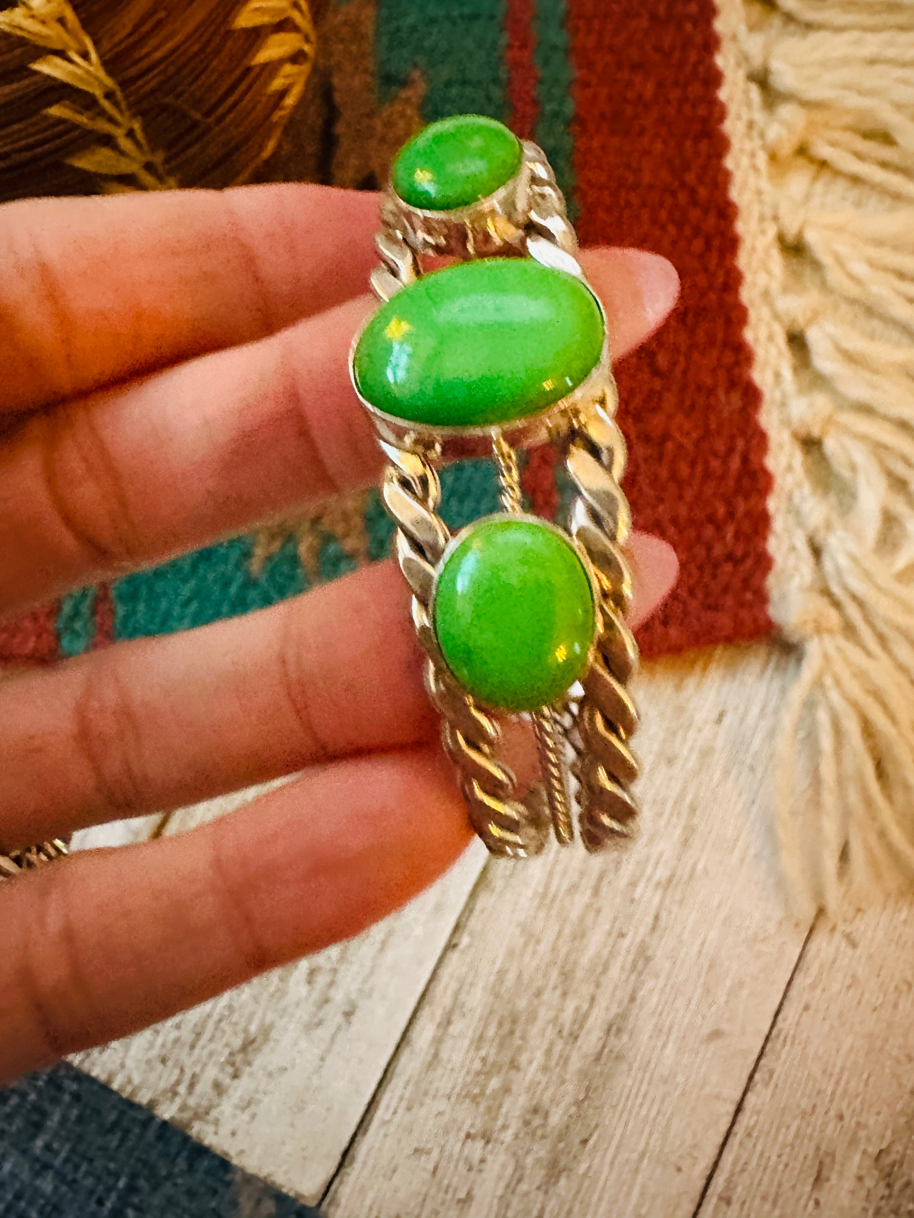 Handcrafted Green Kingman Turquoise & Sterling Silver Cuff Bracelet