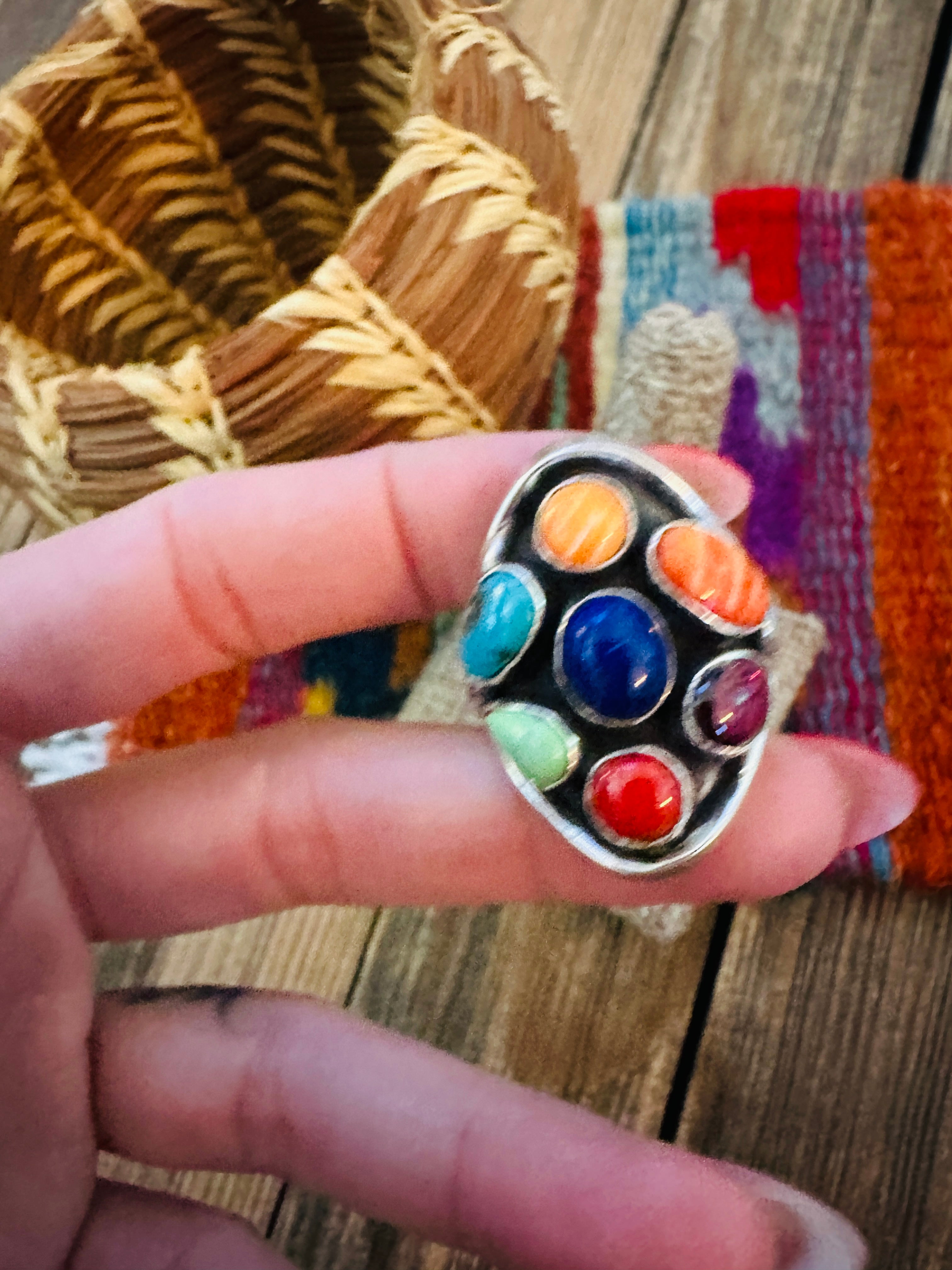 Handcrafted Multi Stone & Sterling Silver Ring Size 10 by Emer Thompson