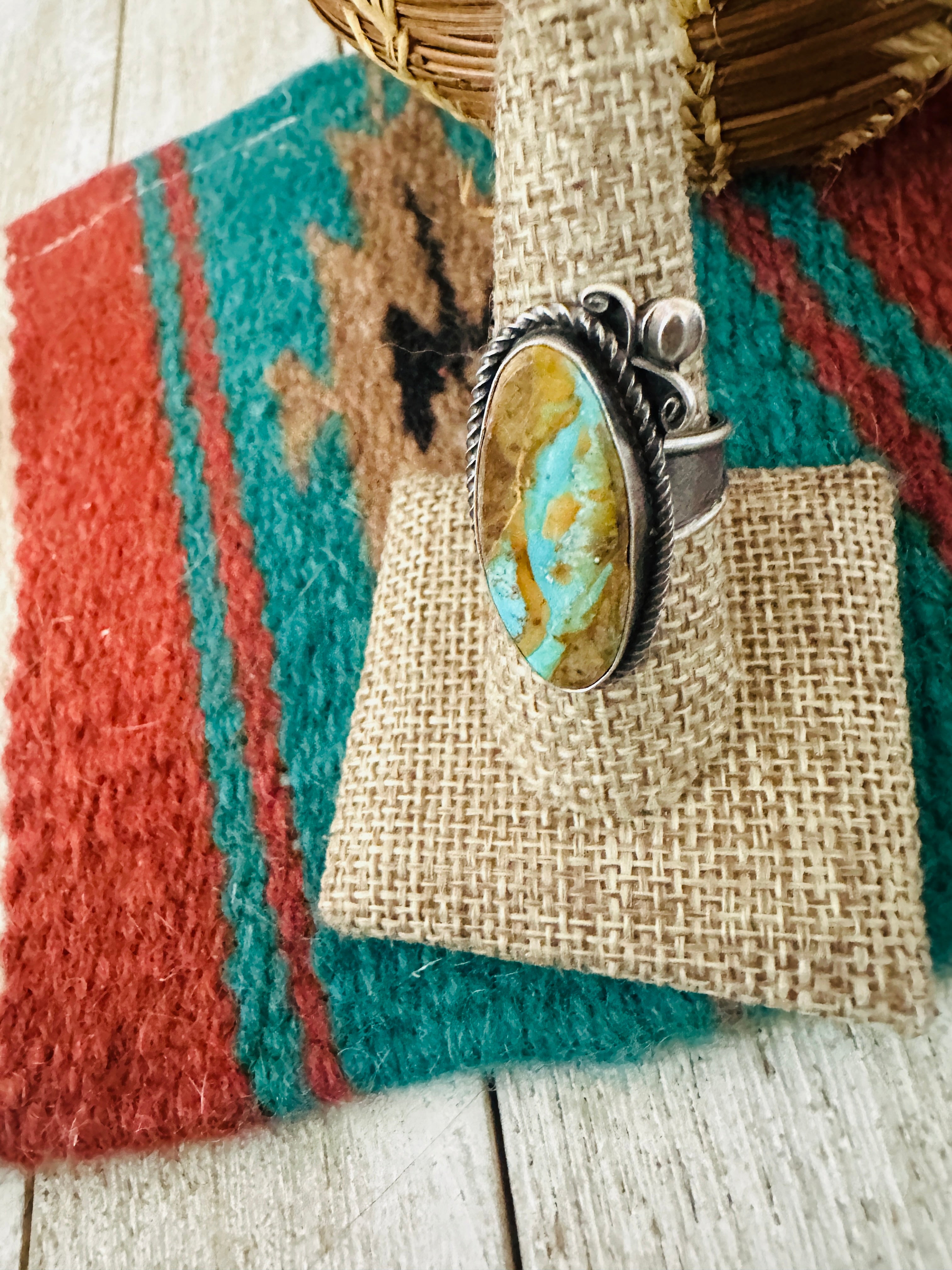 Handcrafted Turquoise & Sterling Silver Adjustable Ring by Jacqueline Silver