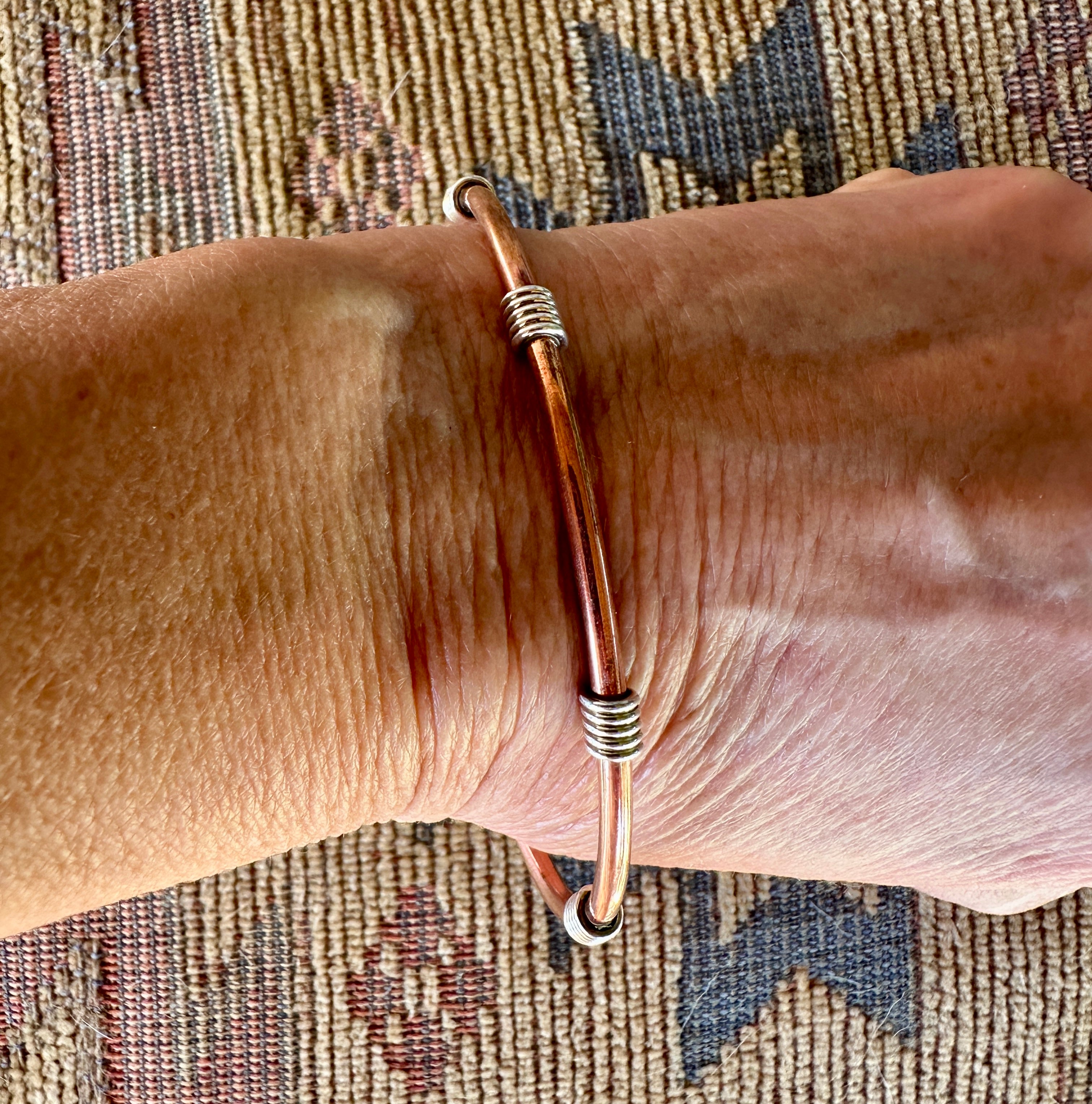 SIMPLE COPPER CUFF W/ STERLING SILVER COILS