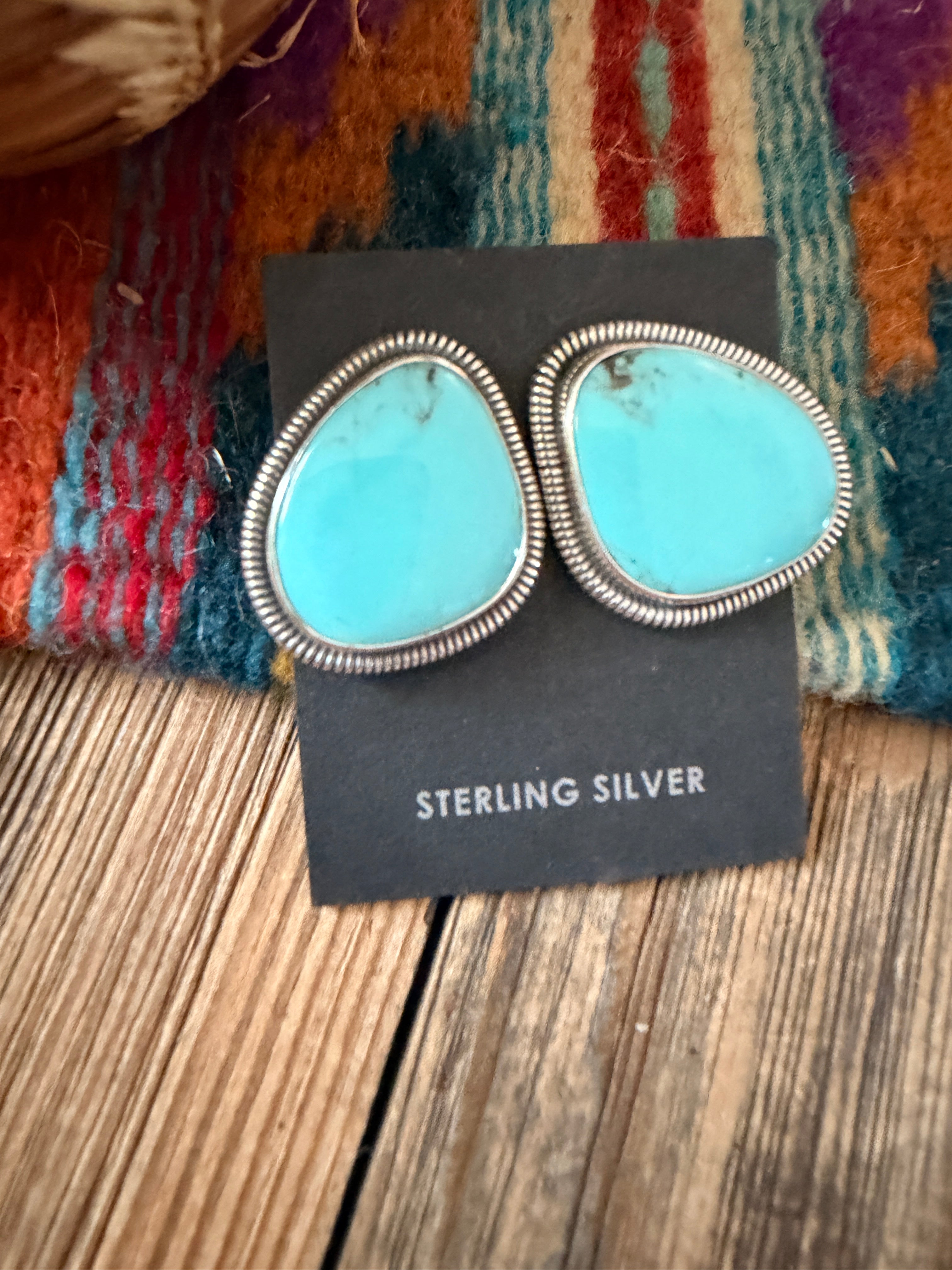 Handcrafted Turquoise & Sterling Silver Post Earrings