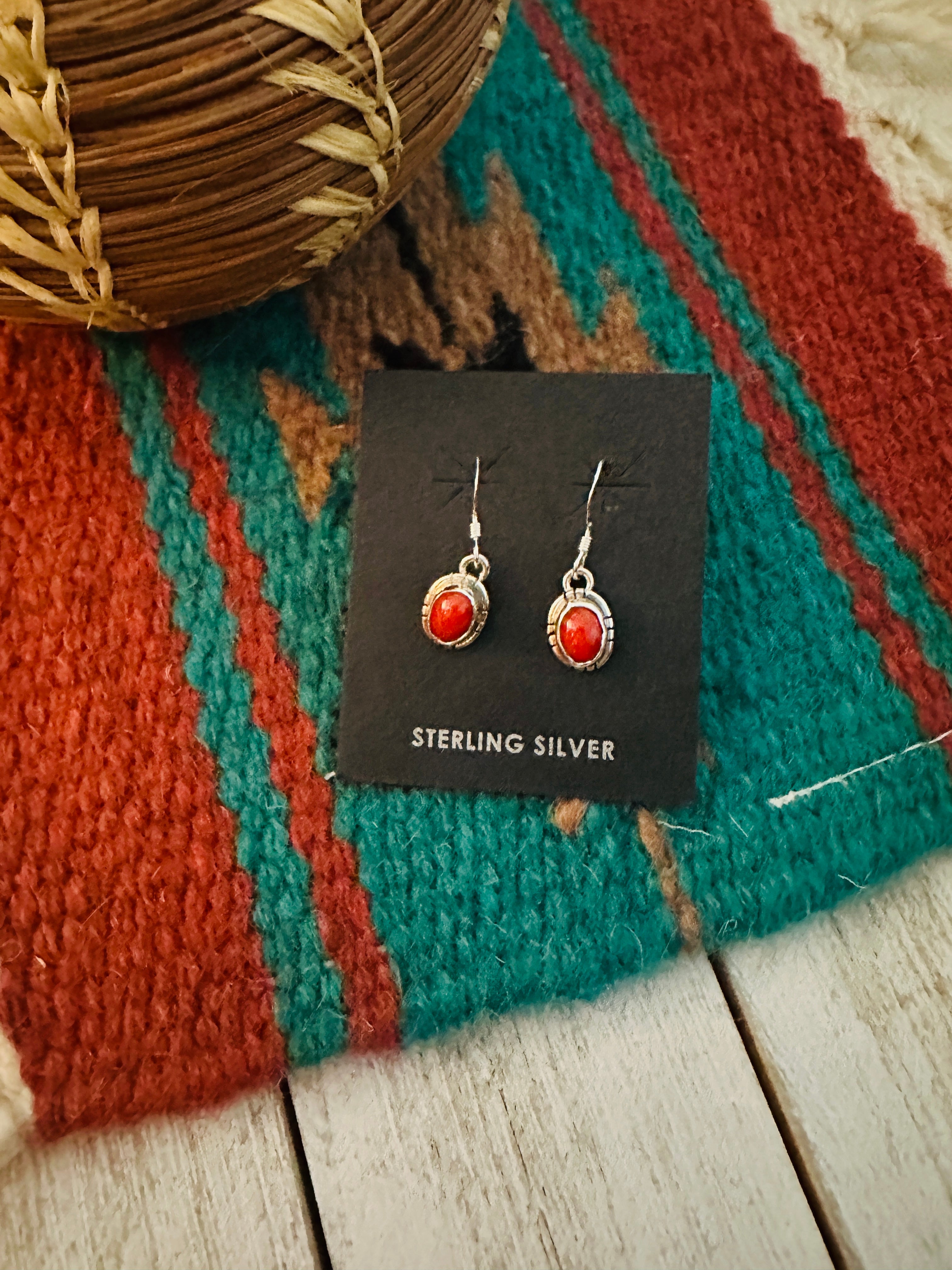 Navajo Coral and Sterling Silver Dangle Earrings