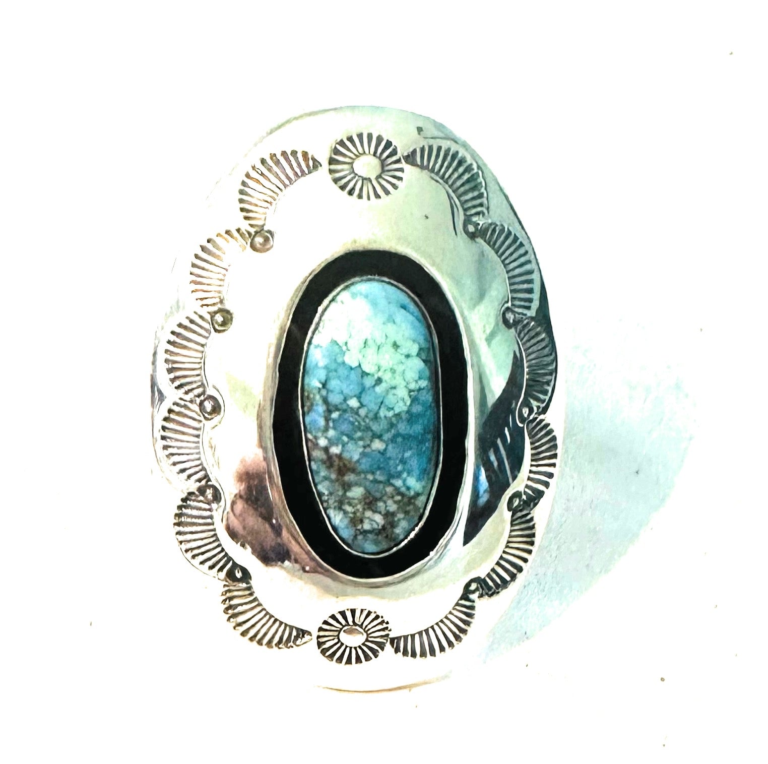 Navajo Golden Hills Turquoise & Sterling Silver Shadowbox Ring Size 8