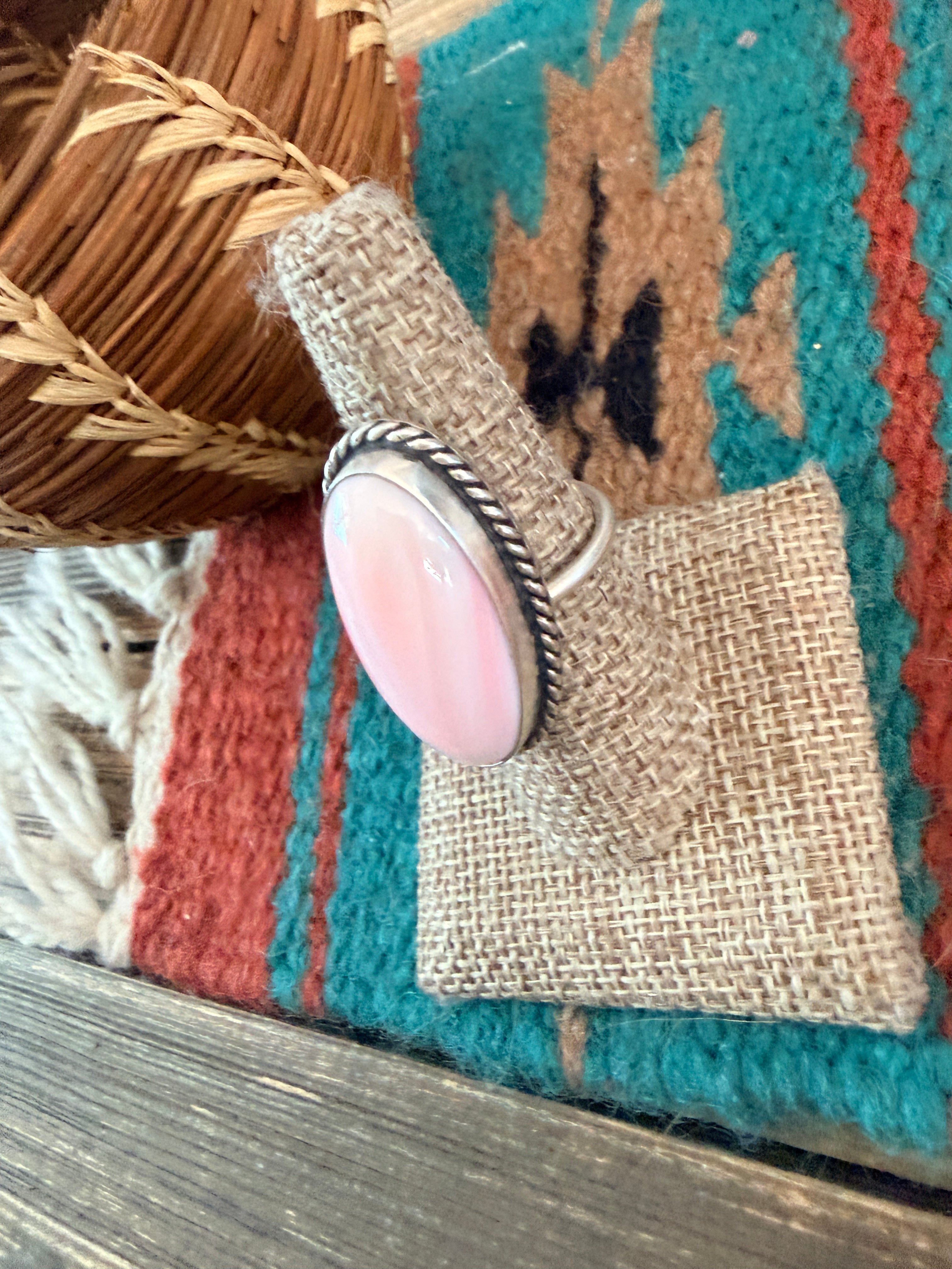 Handmade Sterling Silver & Queen Pink Conch Adjustable Ring