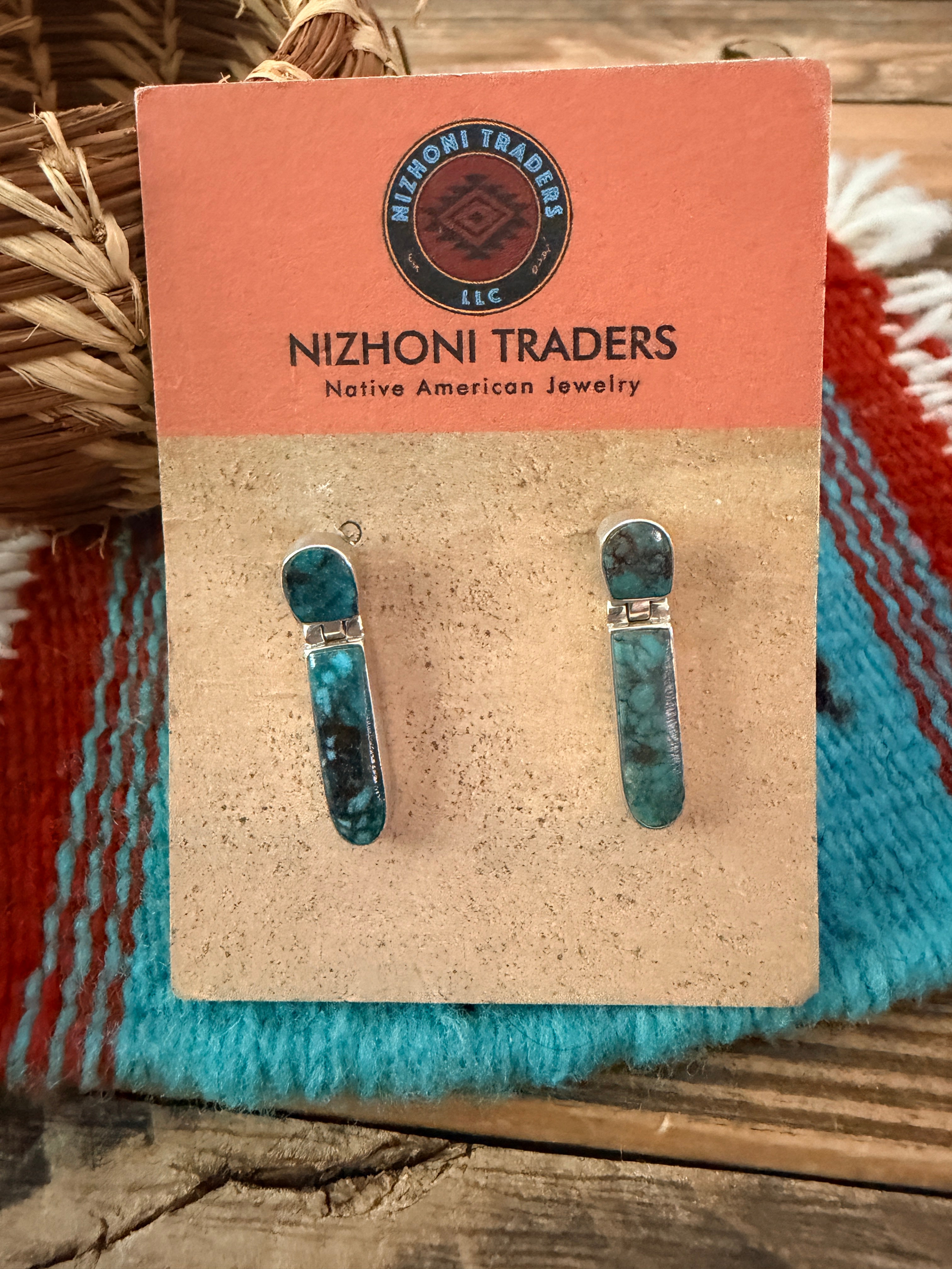 Old Pawn Handcrafted Sterling Silver & Turquoise Dangle Earrings