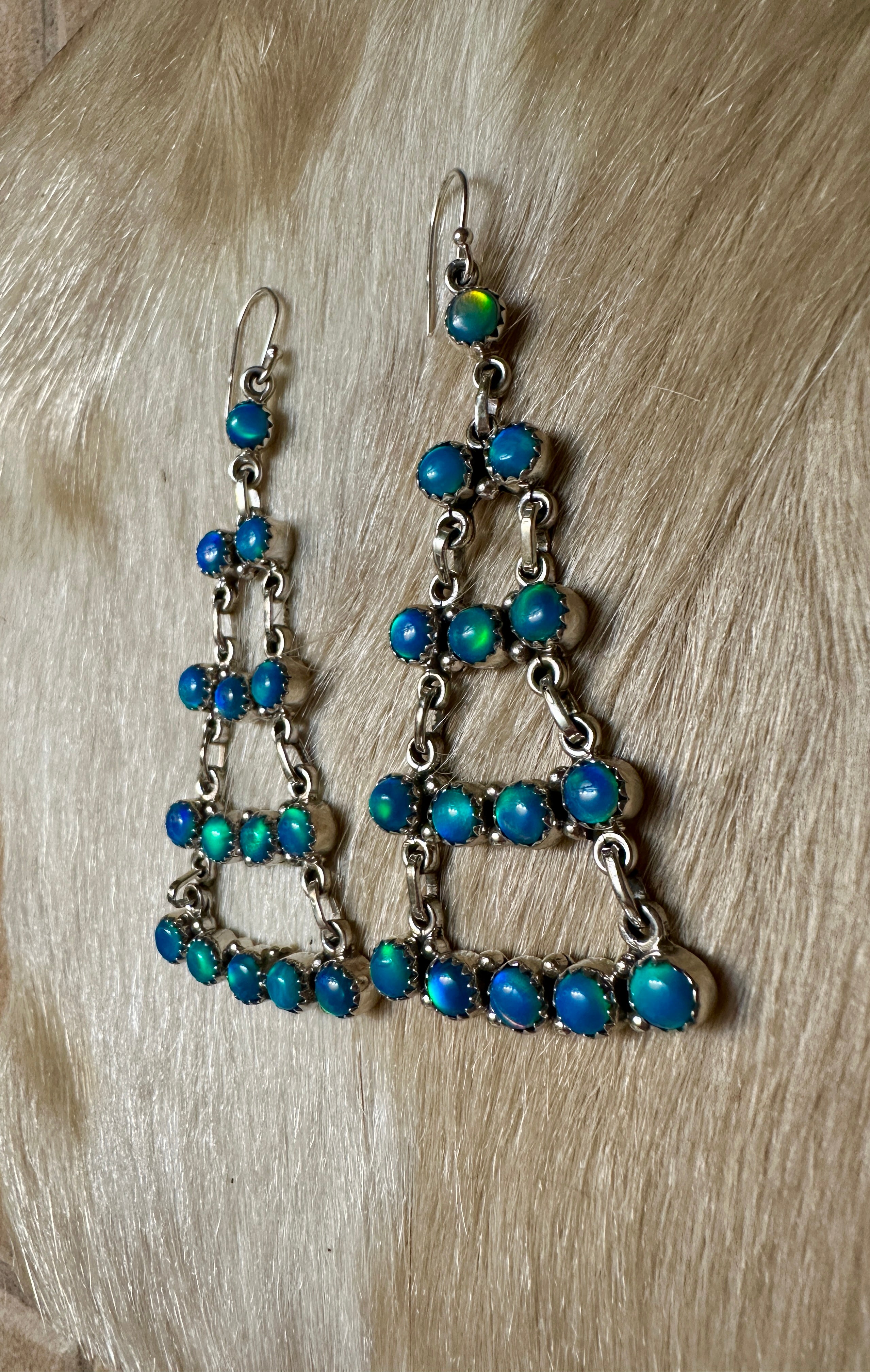 Handmade Blue Opal Sterling Silver Dangle Earrings