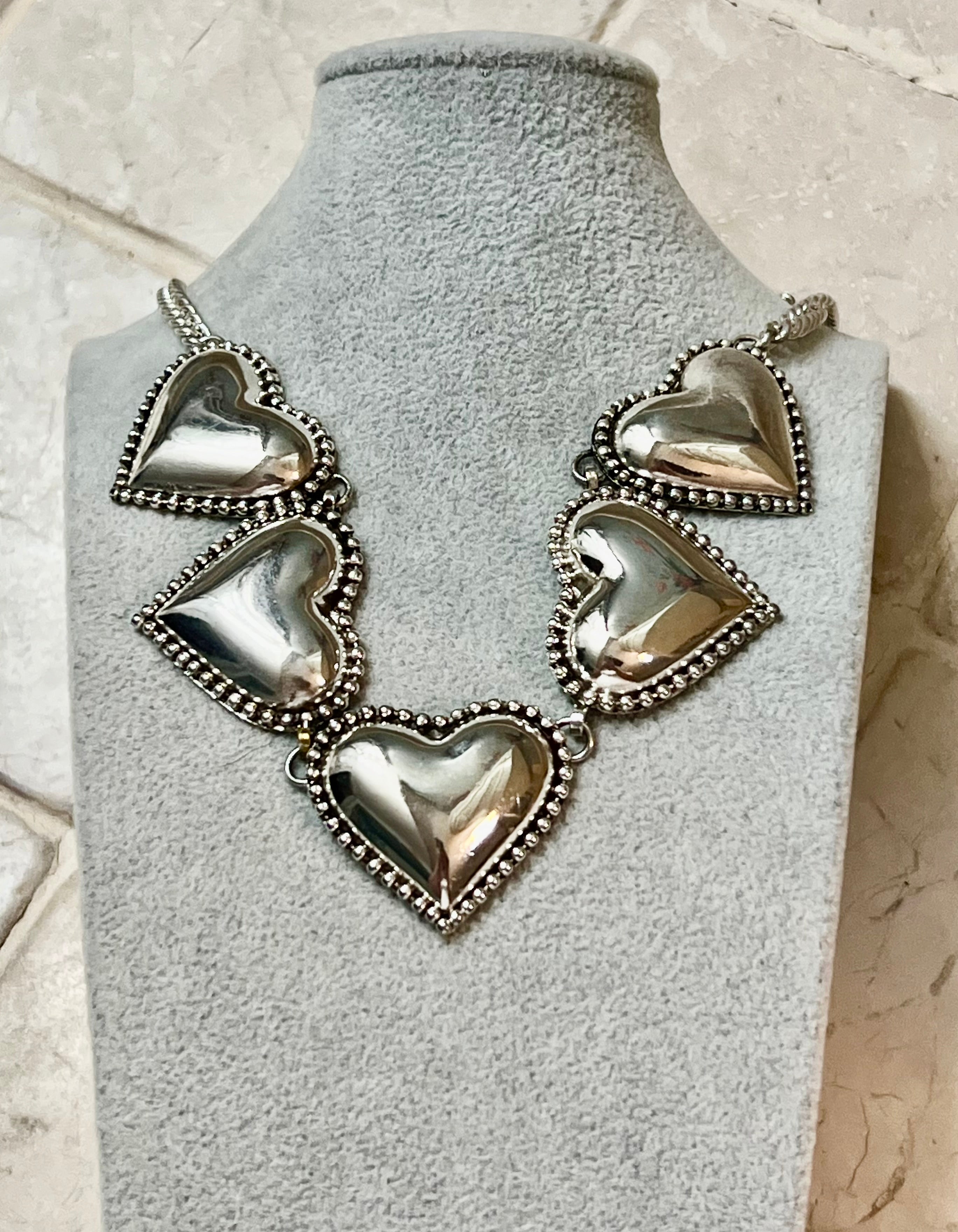 Silver-Plated Brass Five Heart Necklace