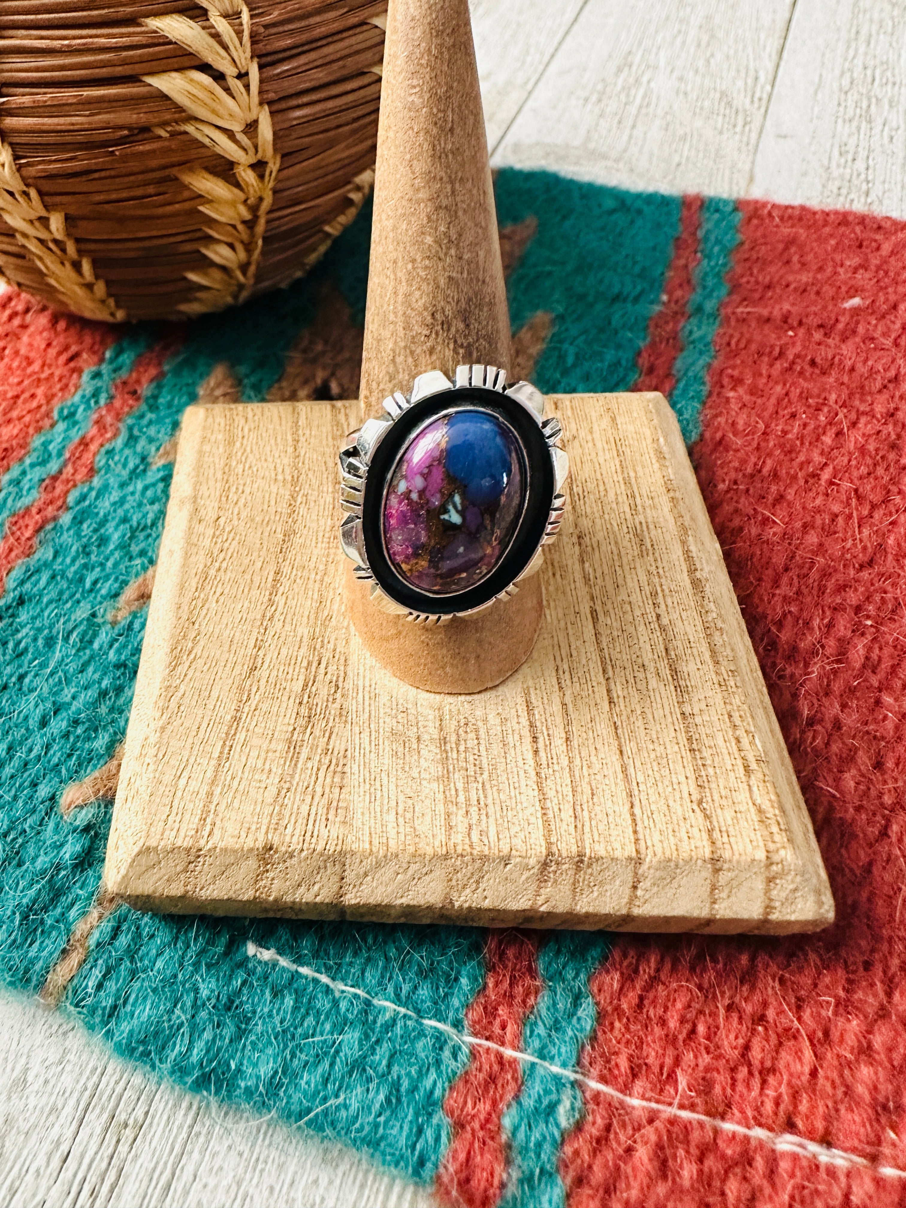 Navajo Sterling Silver & Pink Dream Mojave Adjustable Ring