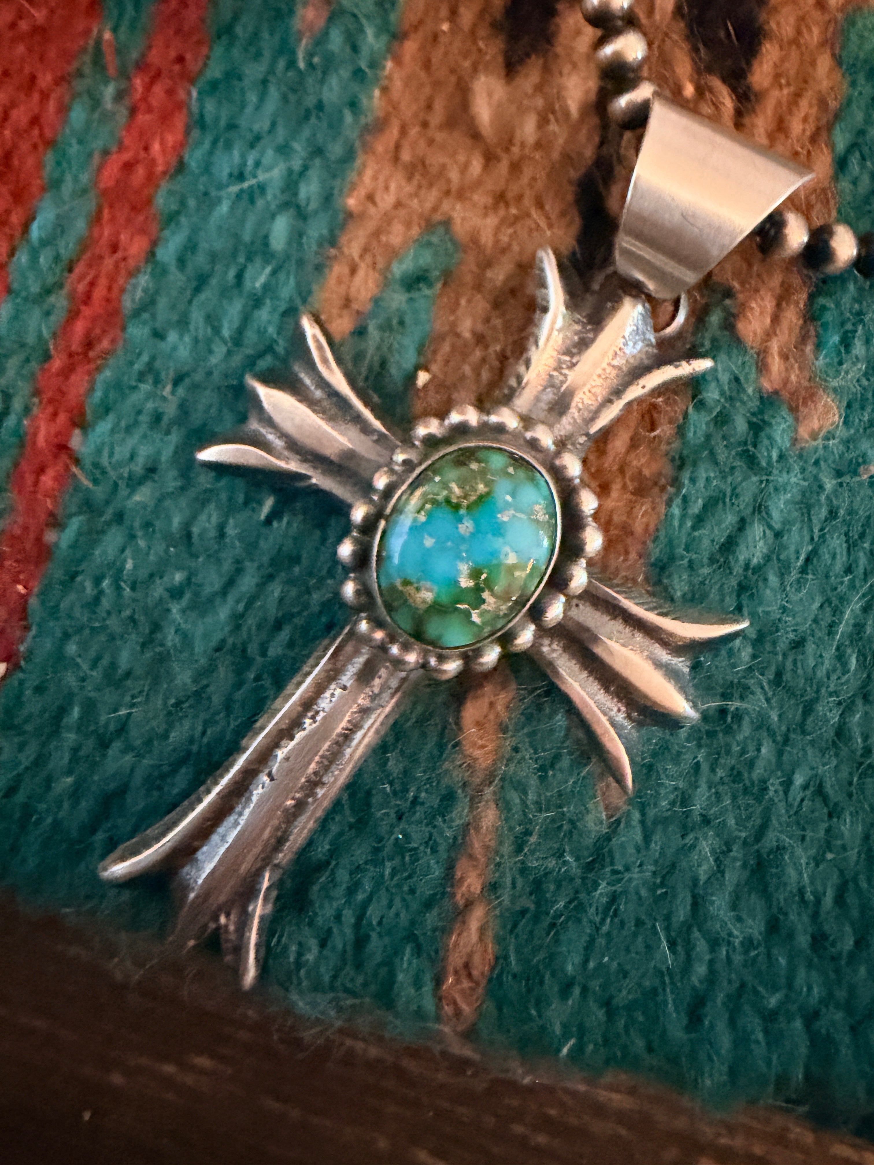 Handcrafted Sonoran Mountain Turquoise & Sterling Silver Cross Pendant by Chimney Butte