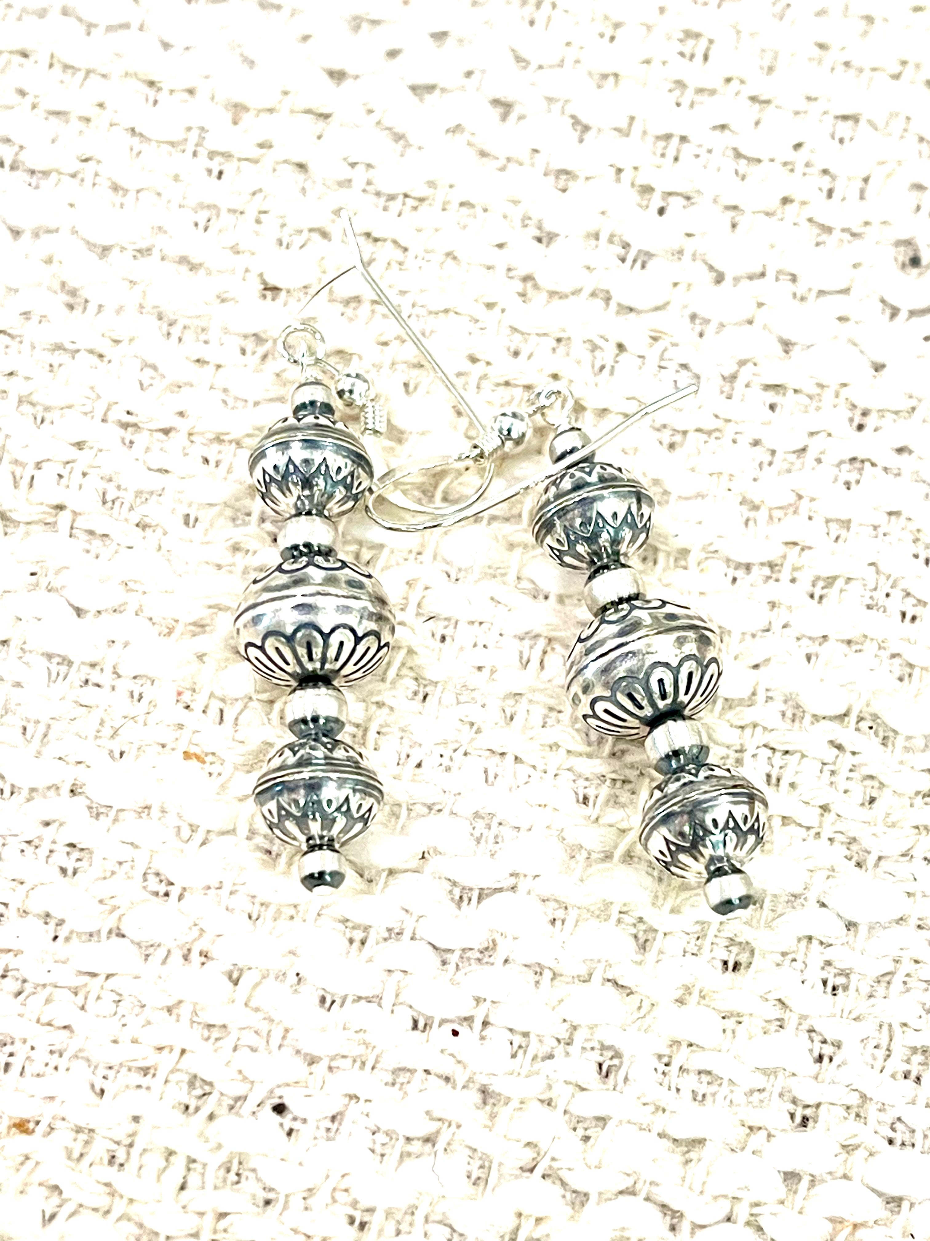 Handmade Sterling Silver Beaded Dangle Earrings