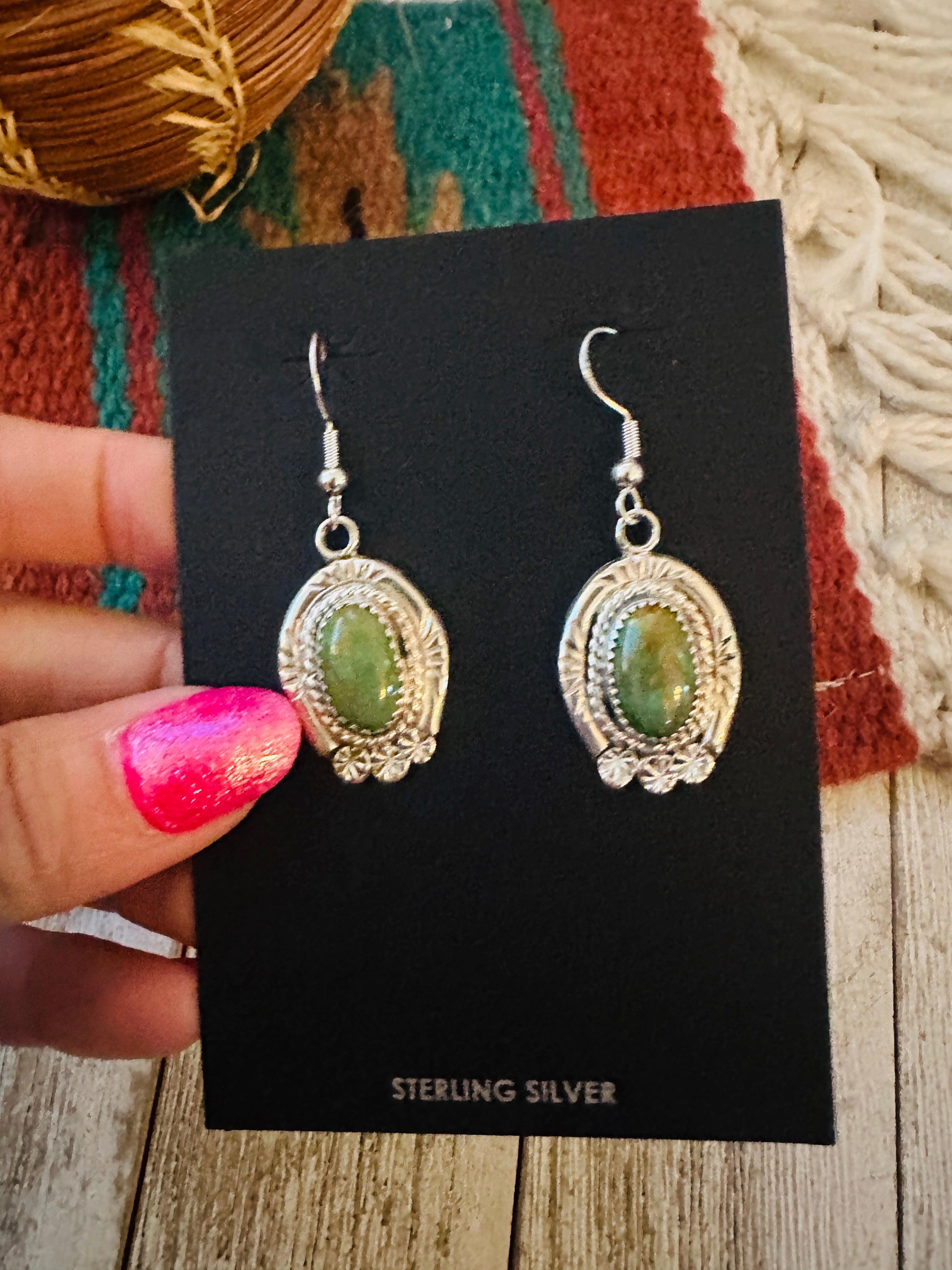 Handcrafted Royston Turquoise & Sterling Silver Dangle Earrings