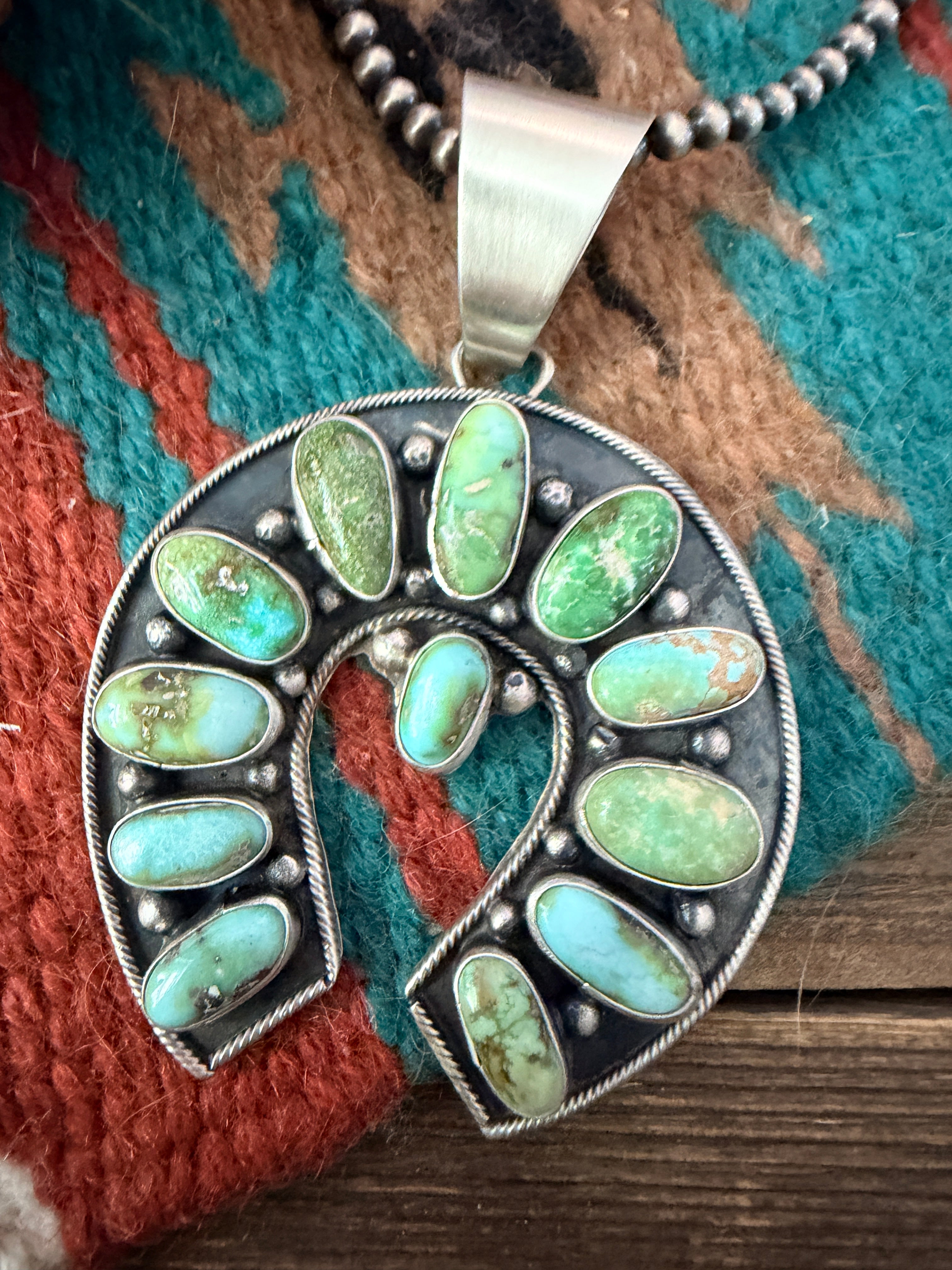 Handcrafted Sterling Silver & Sonoran Mountain Turquoise Naja Pendant by Myra Benally