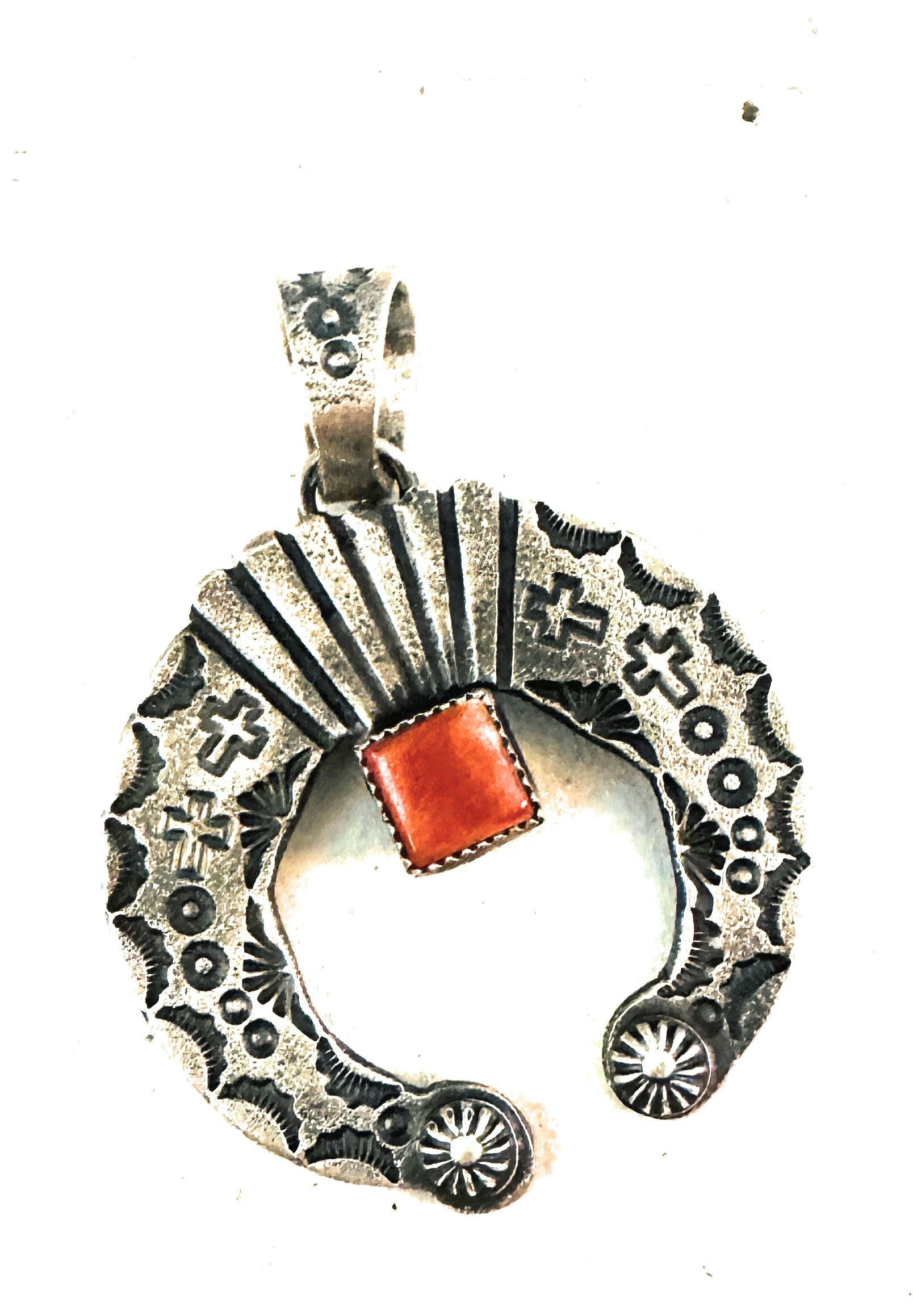 Navajo Sterling Silver & Orange Spiny Naja Pendant by Kevin Billah