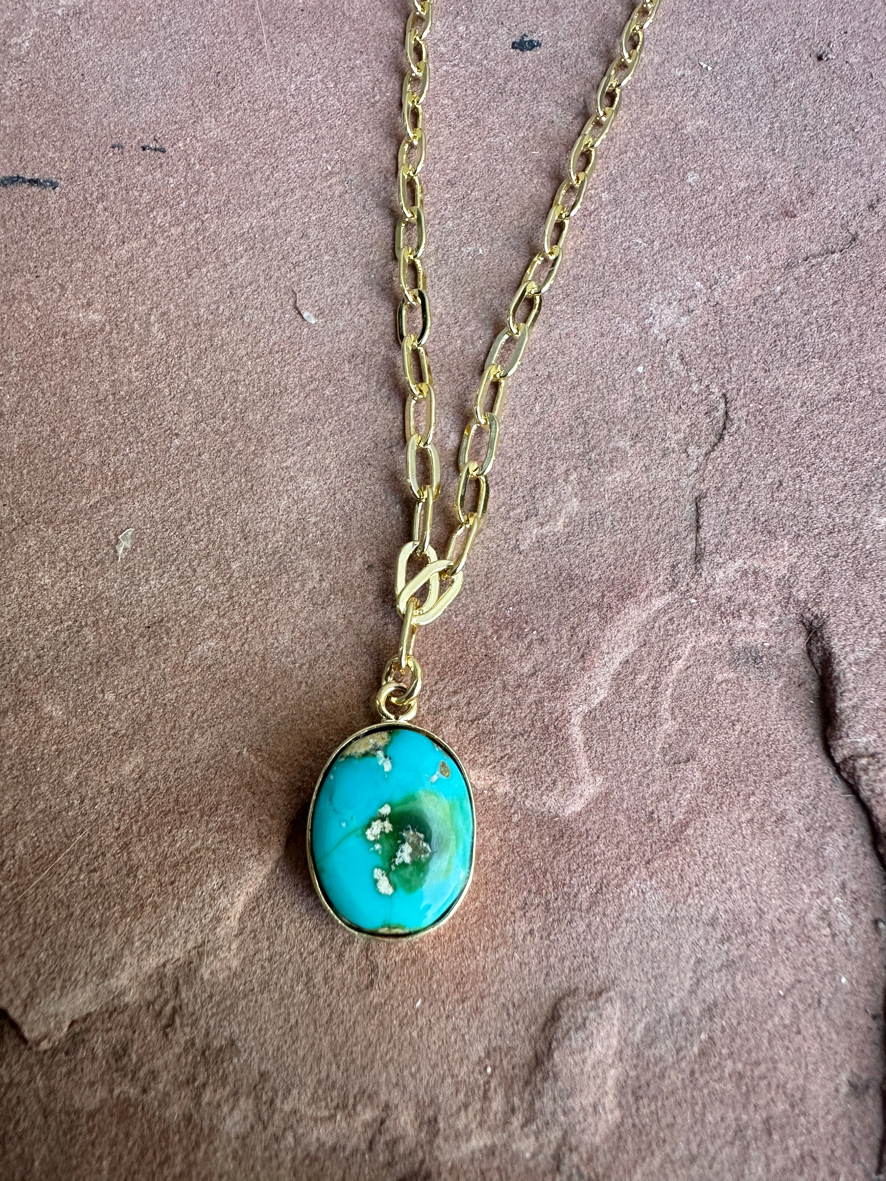 “The Golden Collection” THE SONORAN Handmade Natural Sonoran Mountain Turquoise 14k Gold Plated Necklace STYLE 2