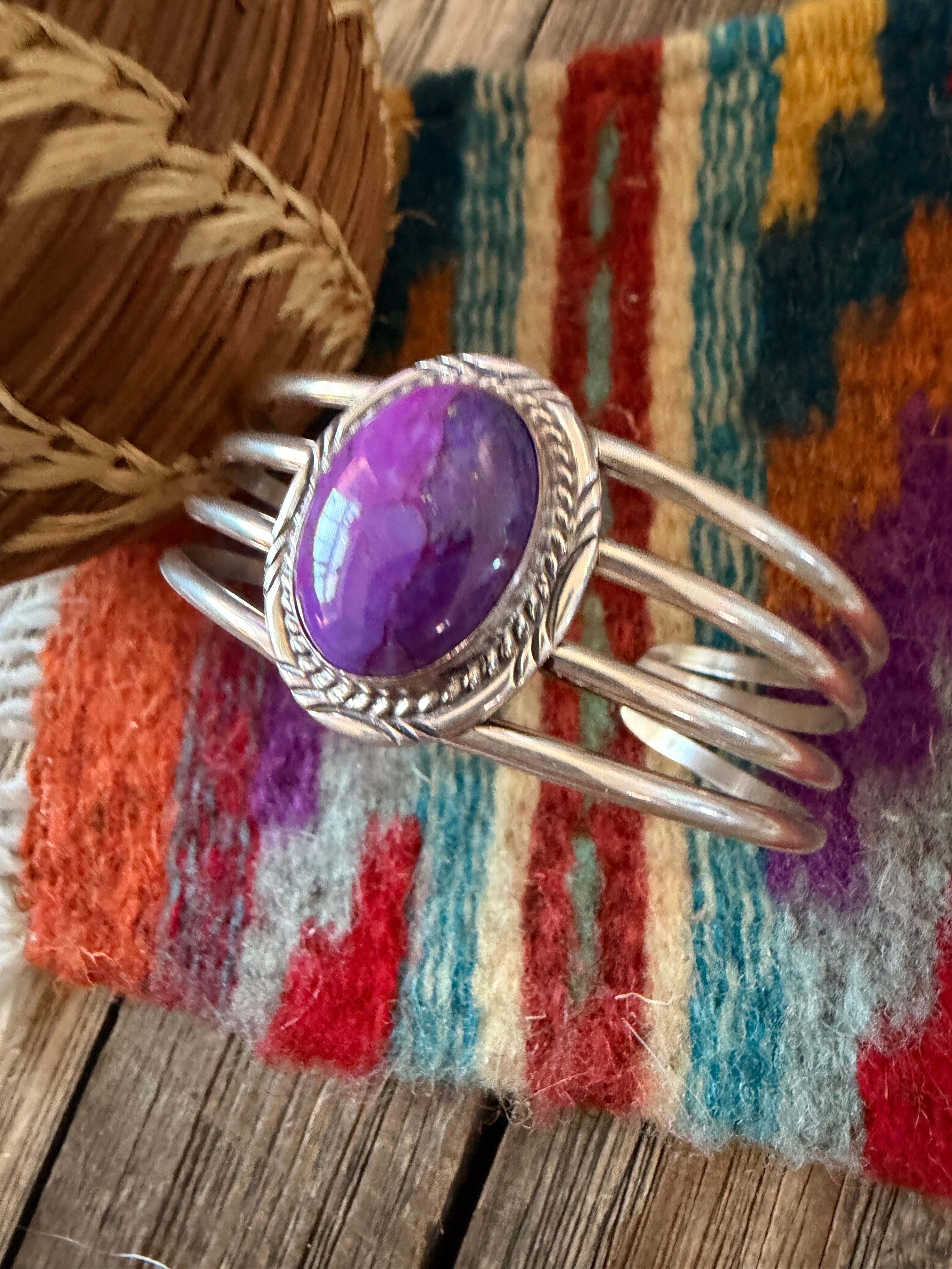 Handcrafted Dyed Kingman Turquoise & Sterling Silver Cuff Bracelet