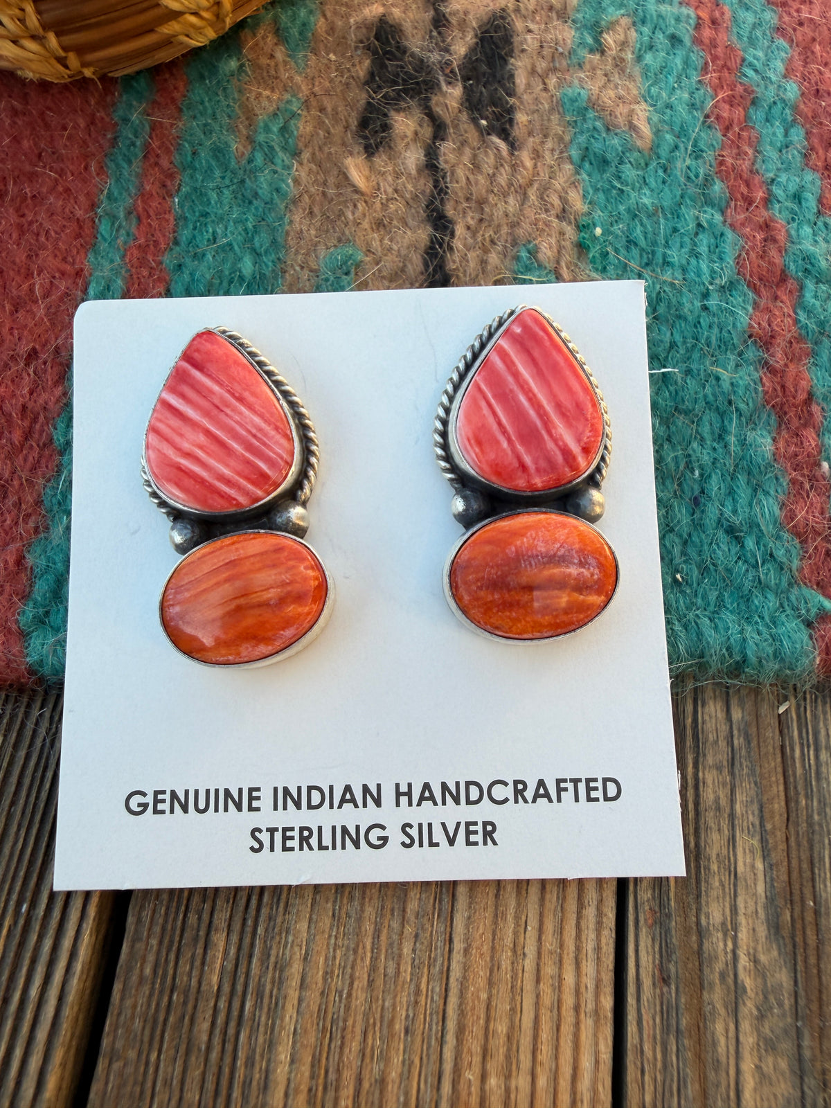 Handcrafted Orange Spiny & Sterling Silver Post Earrings