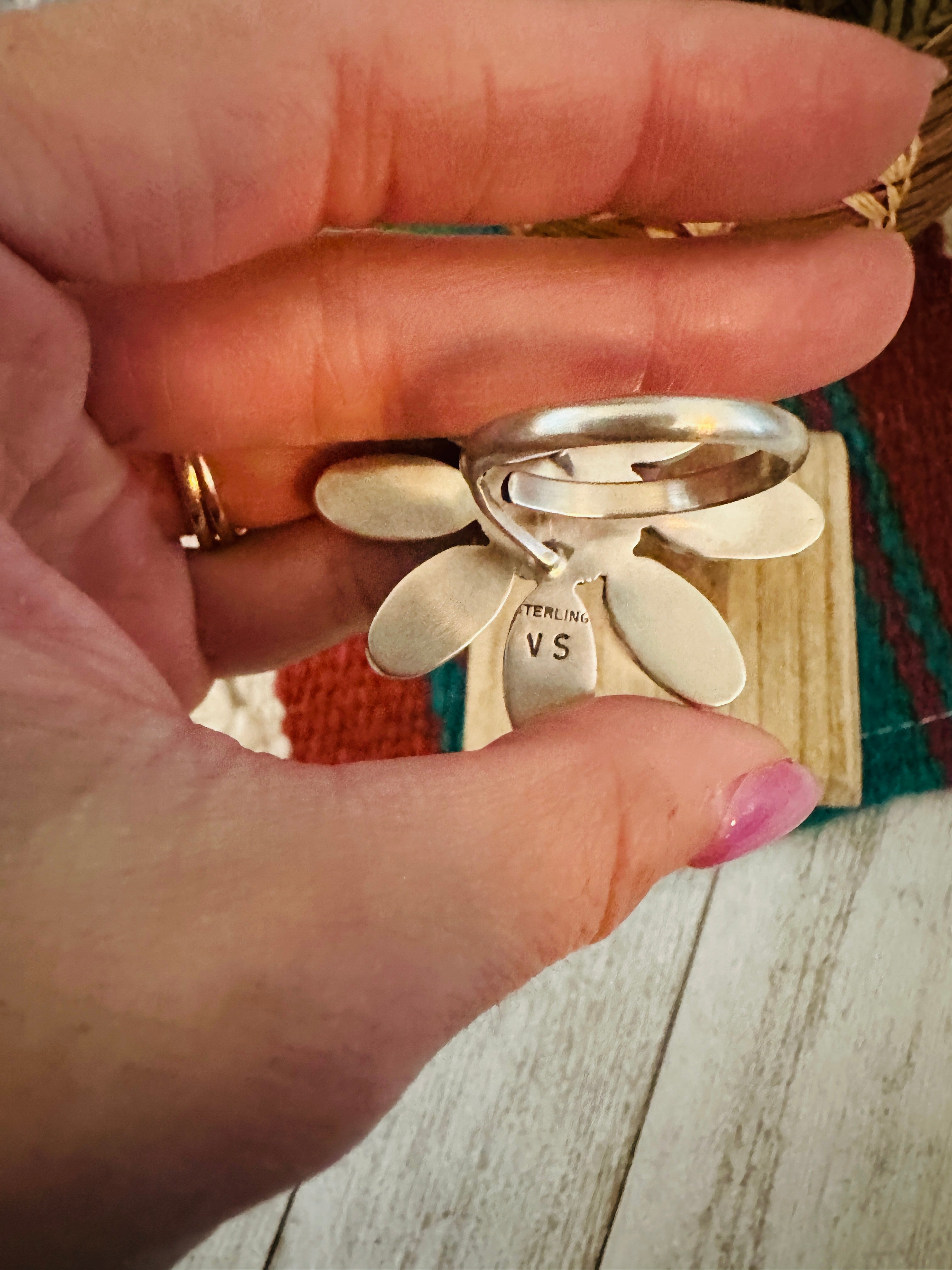 Navajo Sterling Silver & Turquoise Flower Adjustable Ring