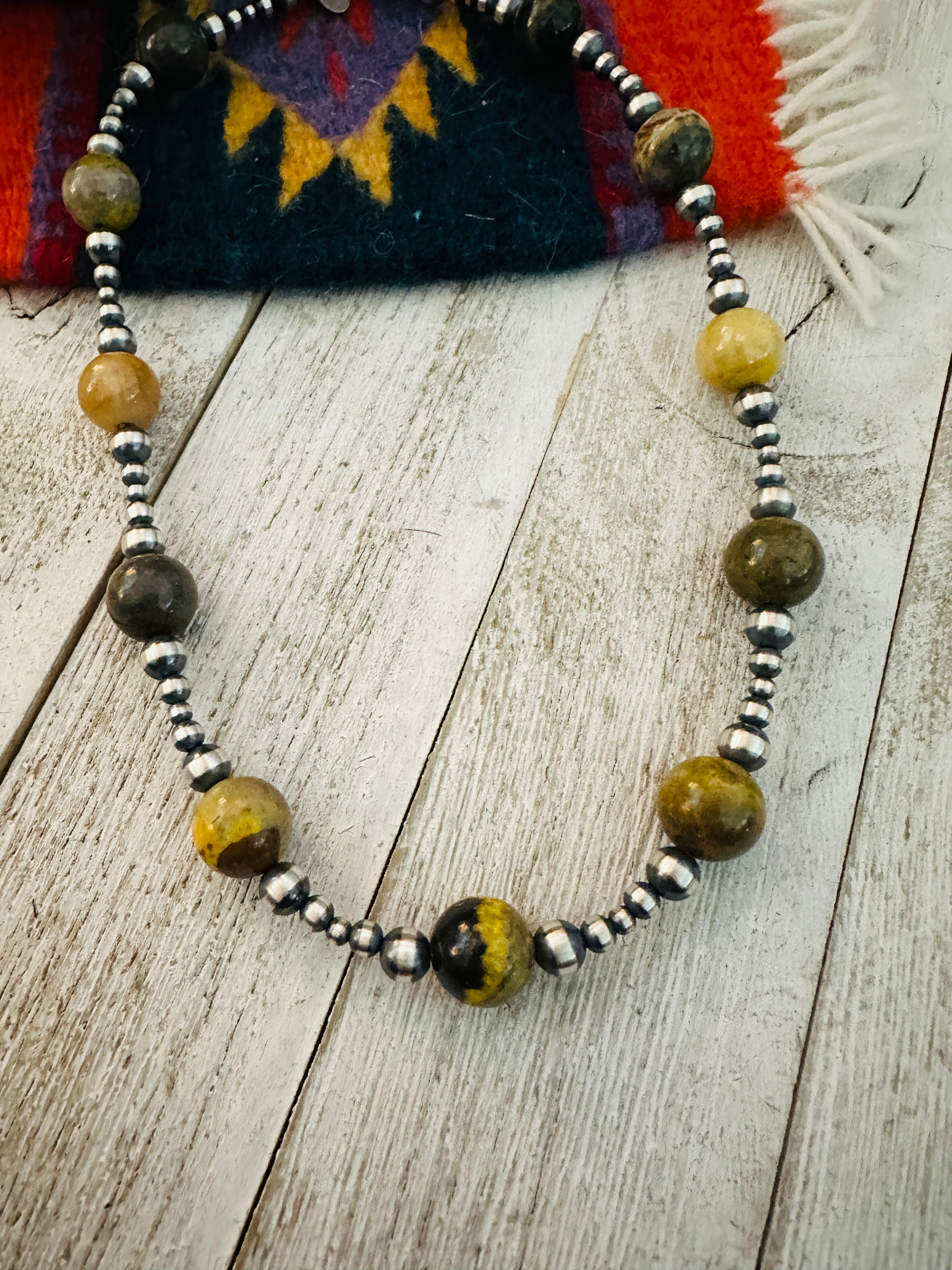 Navajo Sterling Silver Pearl & Bumblebee Beaded Necklace