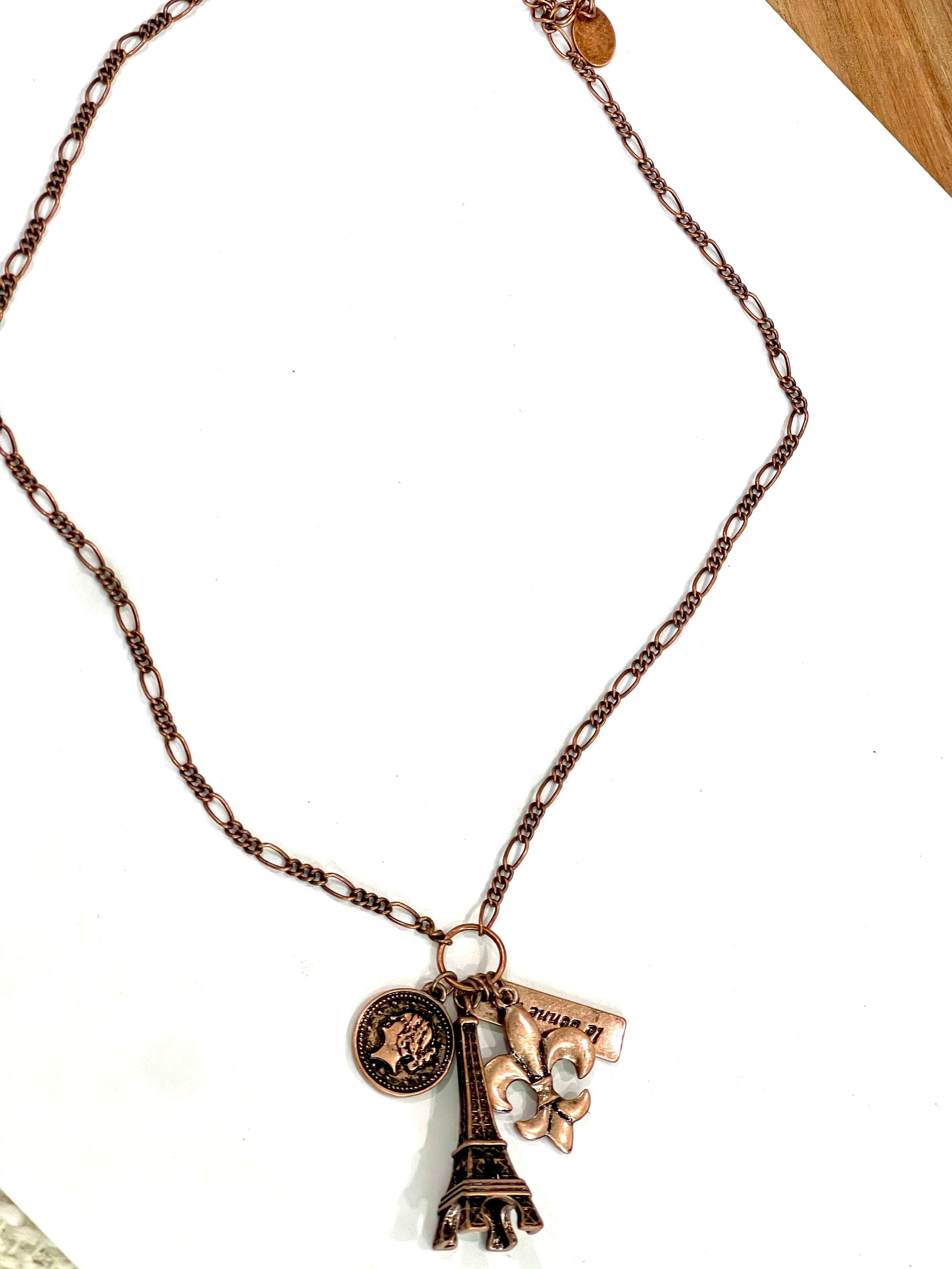 Vintage Handmade Copper Eiffel Tower Necklace