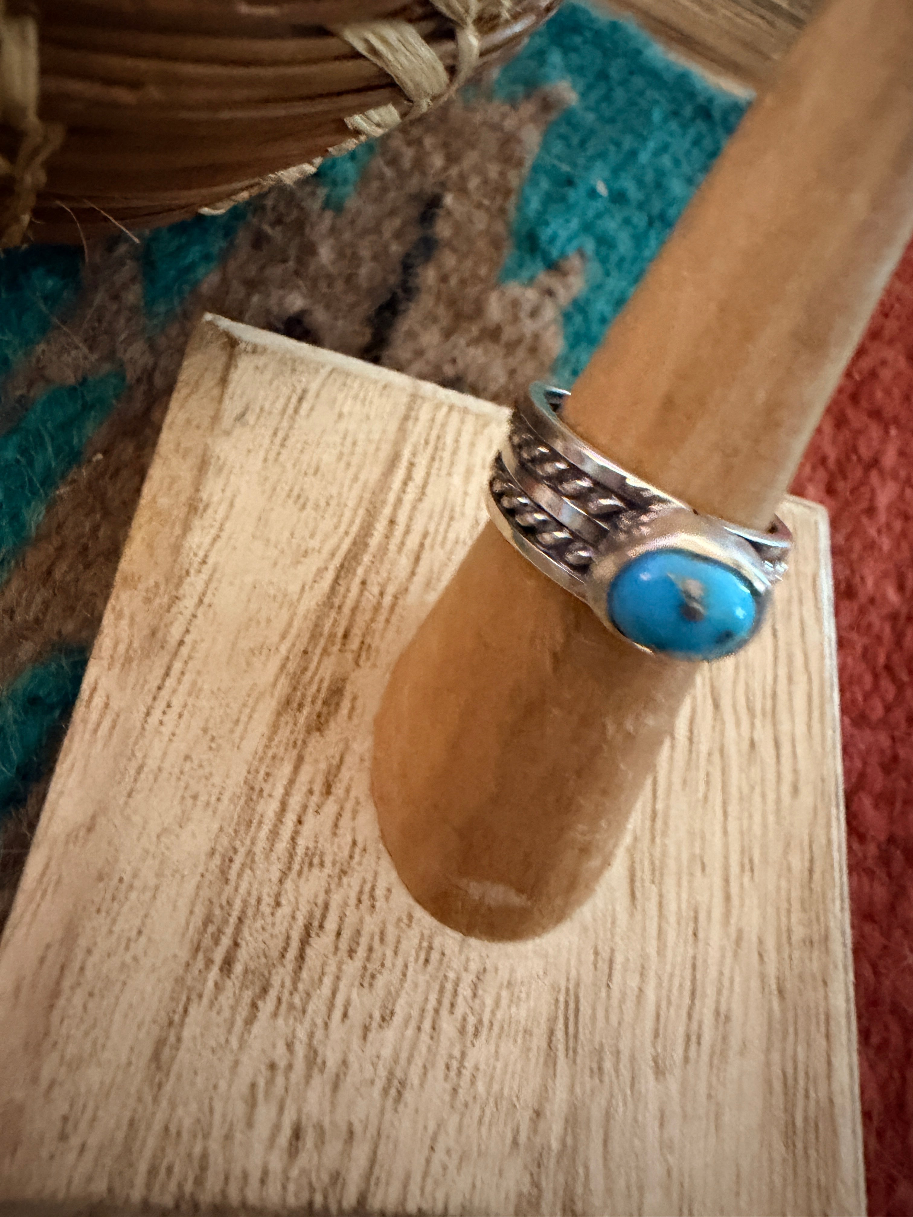 Handcrafted Turquoise & Sterling Silver Band Ring Size 6