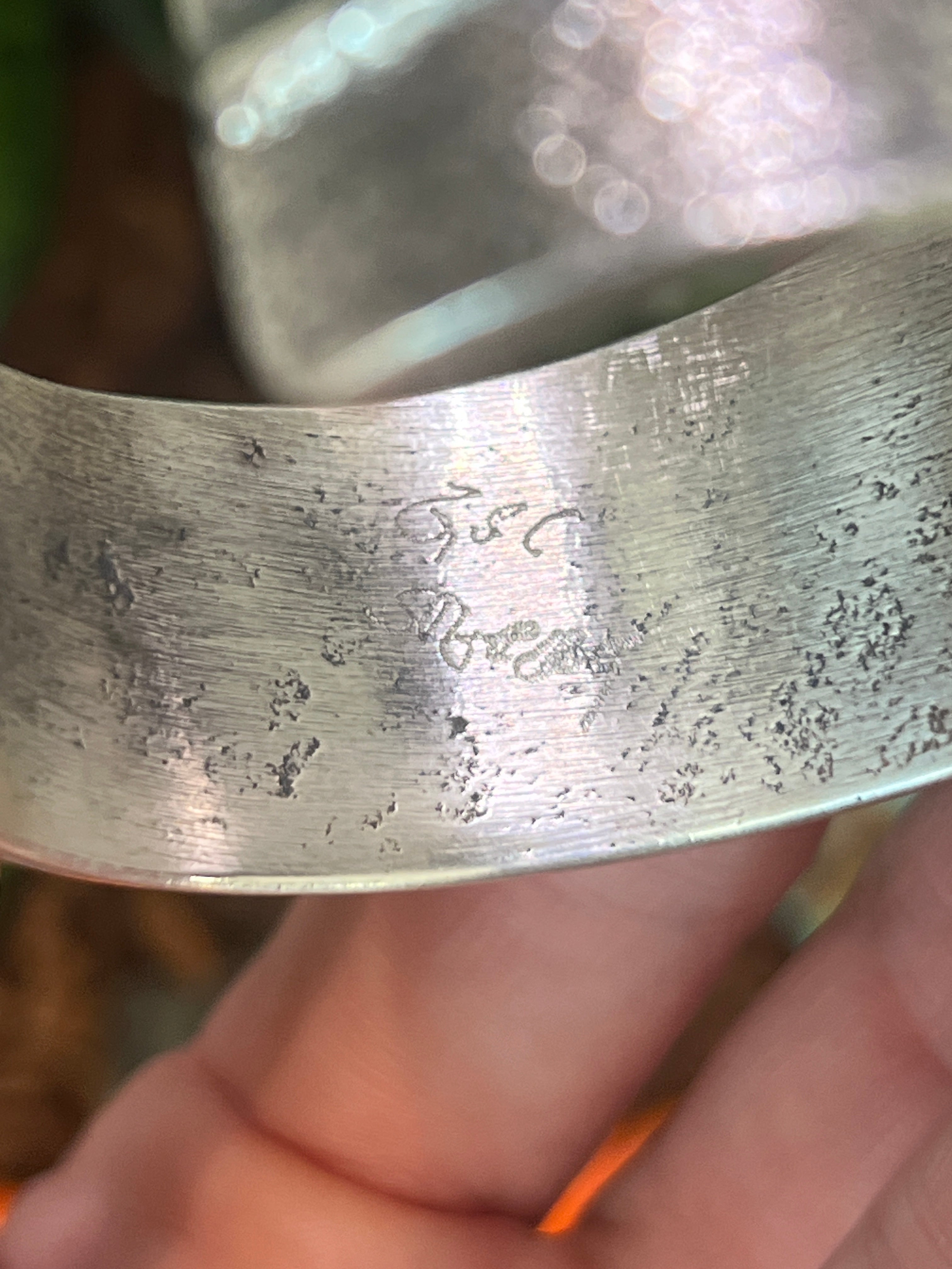 Handcrafted Sterling Silver Tufa Cast Corn Stalk Cuff with Sonoran Gold Turquoise by Gary Custer