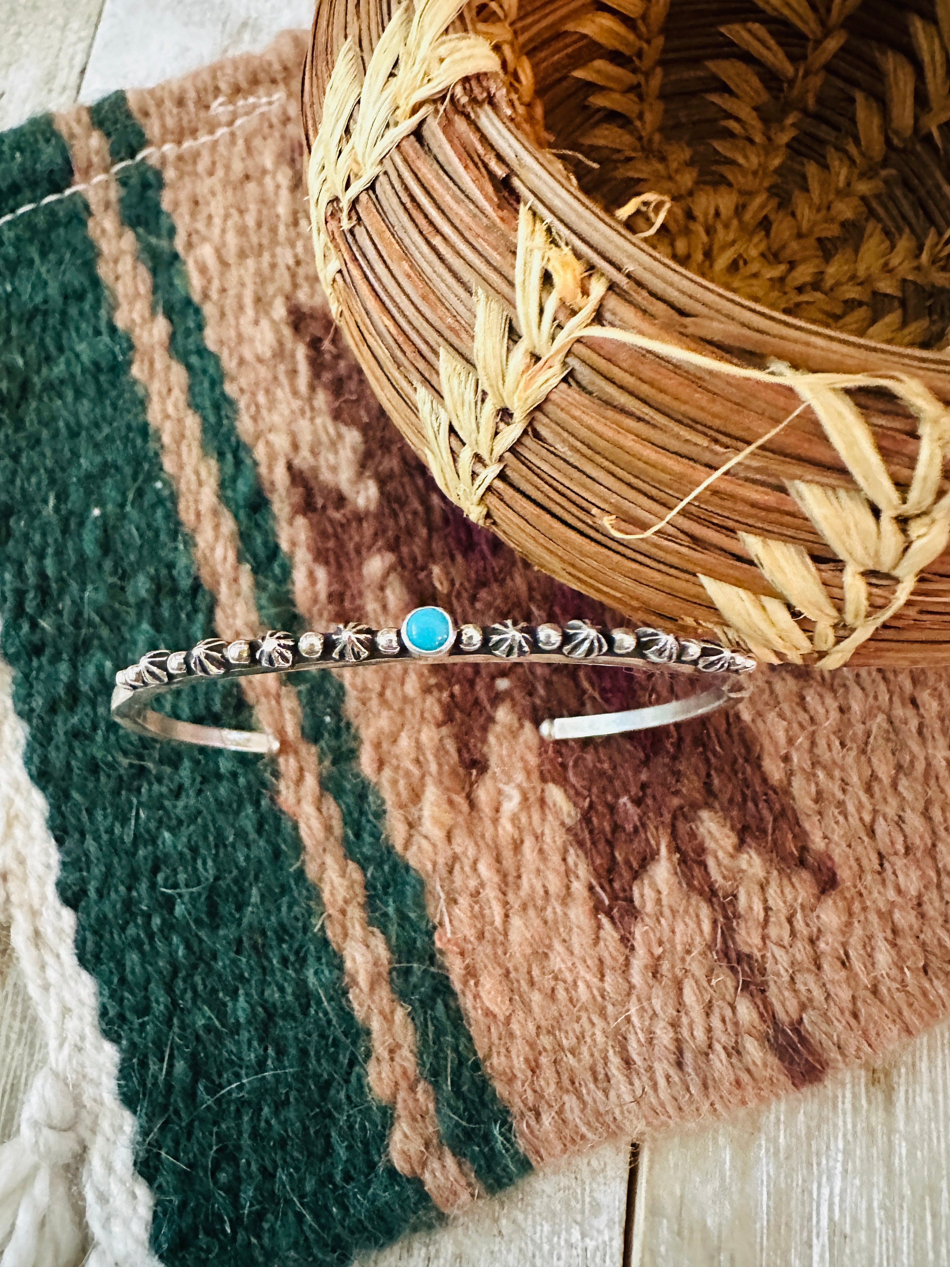 Handcrafted Sterling Silver & Kingman Turquoise Cuff Bracelet by Raymond Coriz /