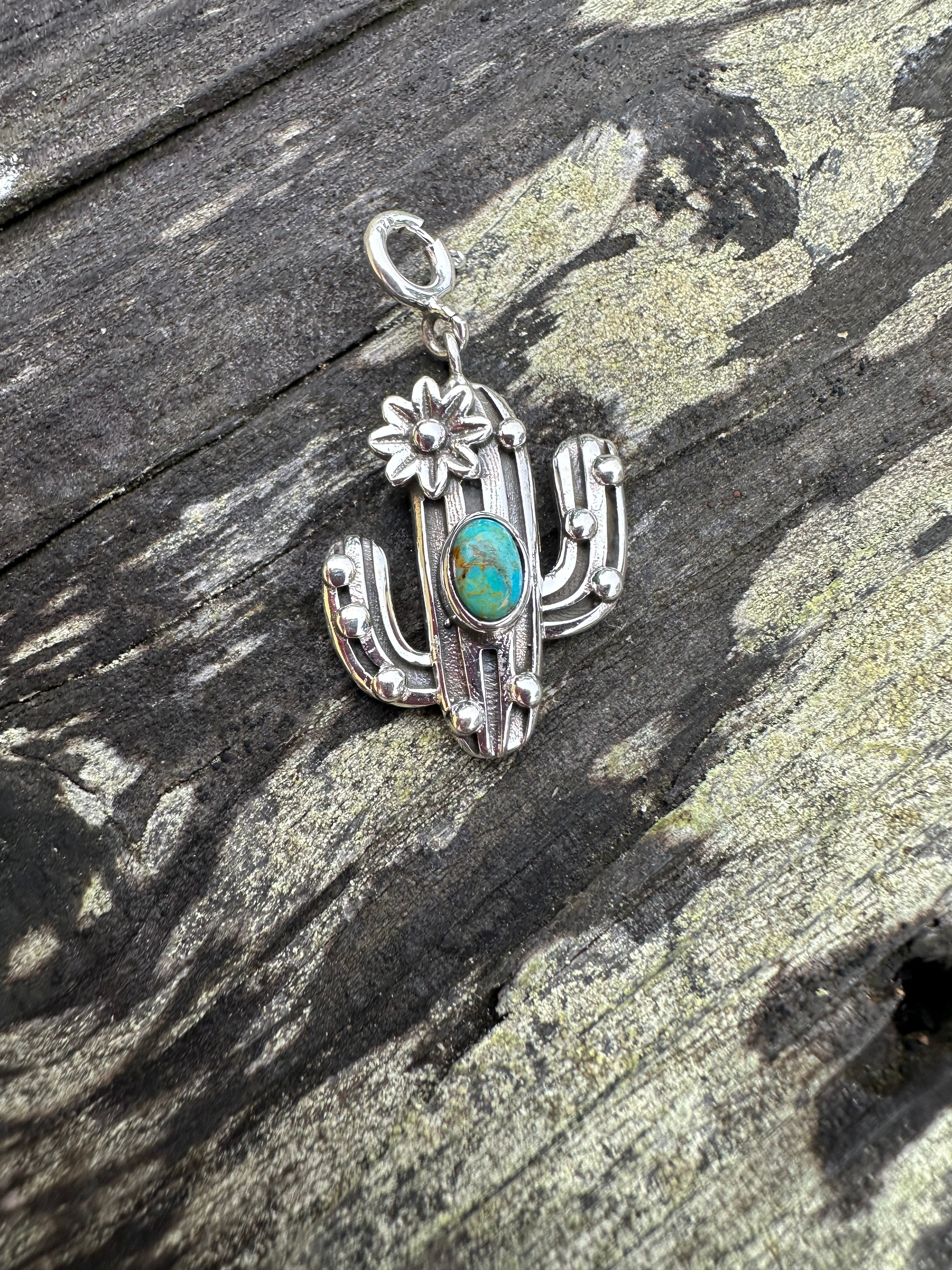 Sterling Silver and Turquoise Saguaro Flower Charm