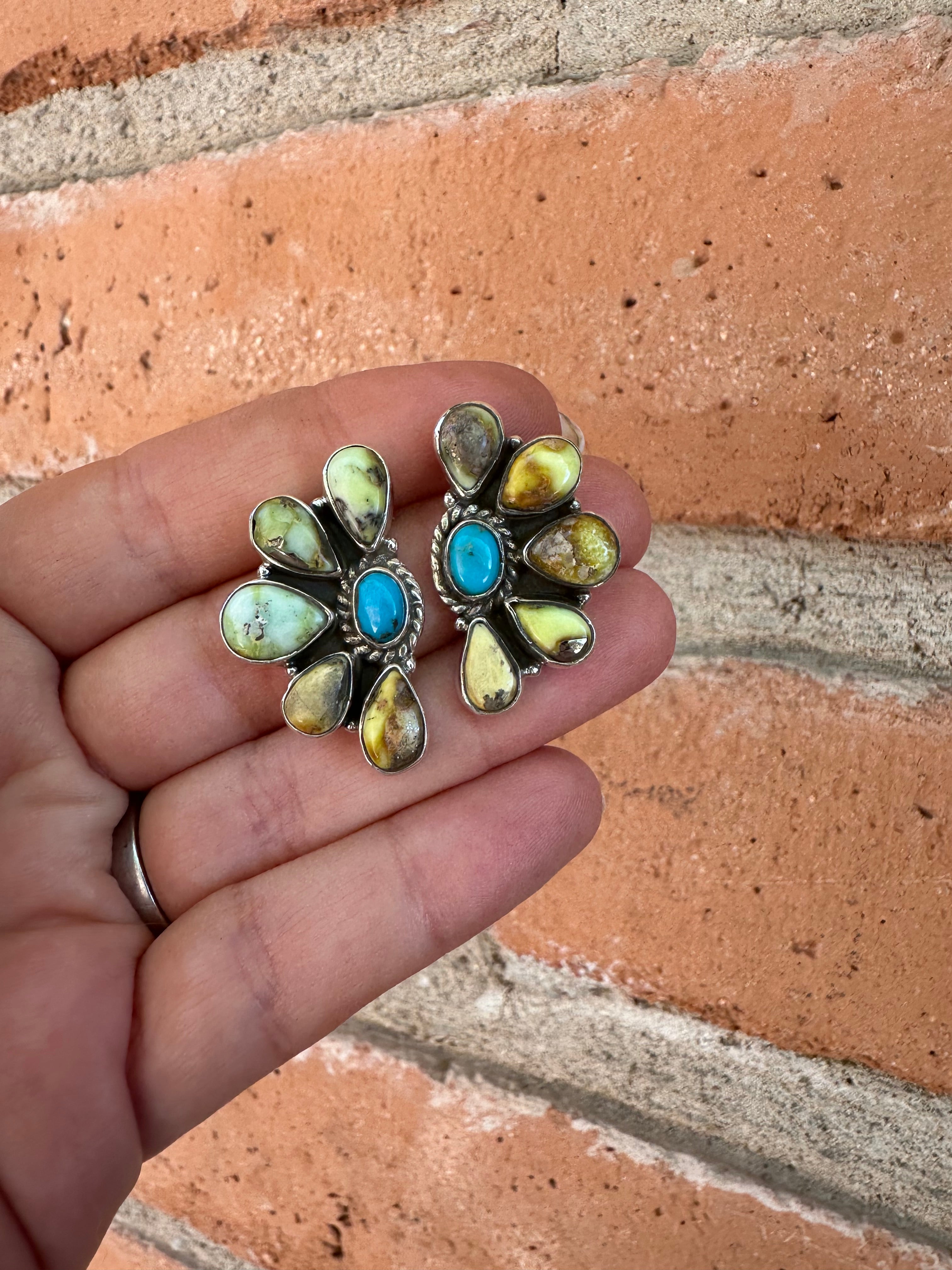 Handmade Palomino Turquoise & Sterling Silver Crescent Earrings