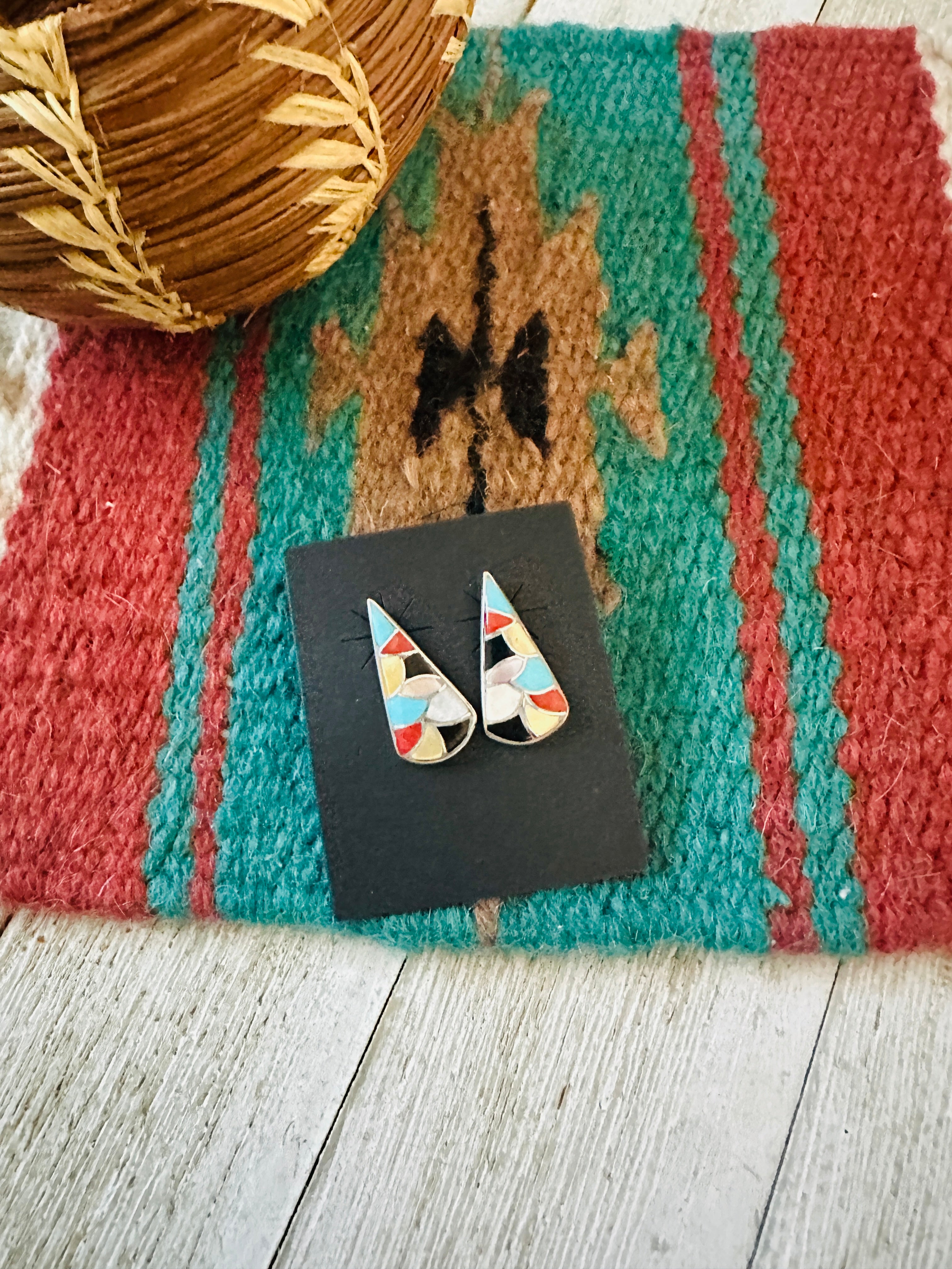 Handcrafted Multi Stone & Sterling Silver Inlay Post Earrings