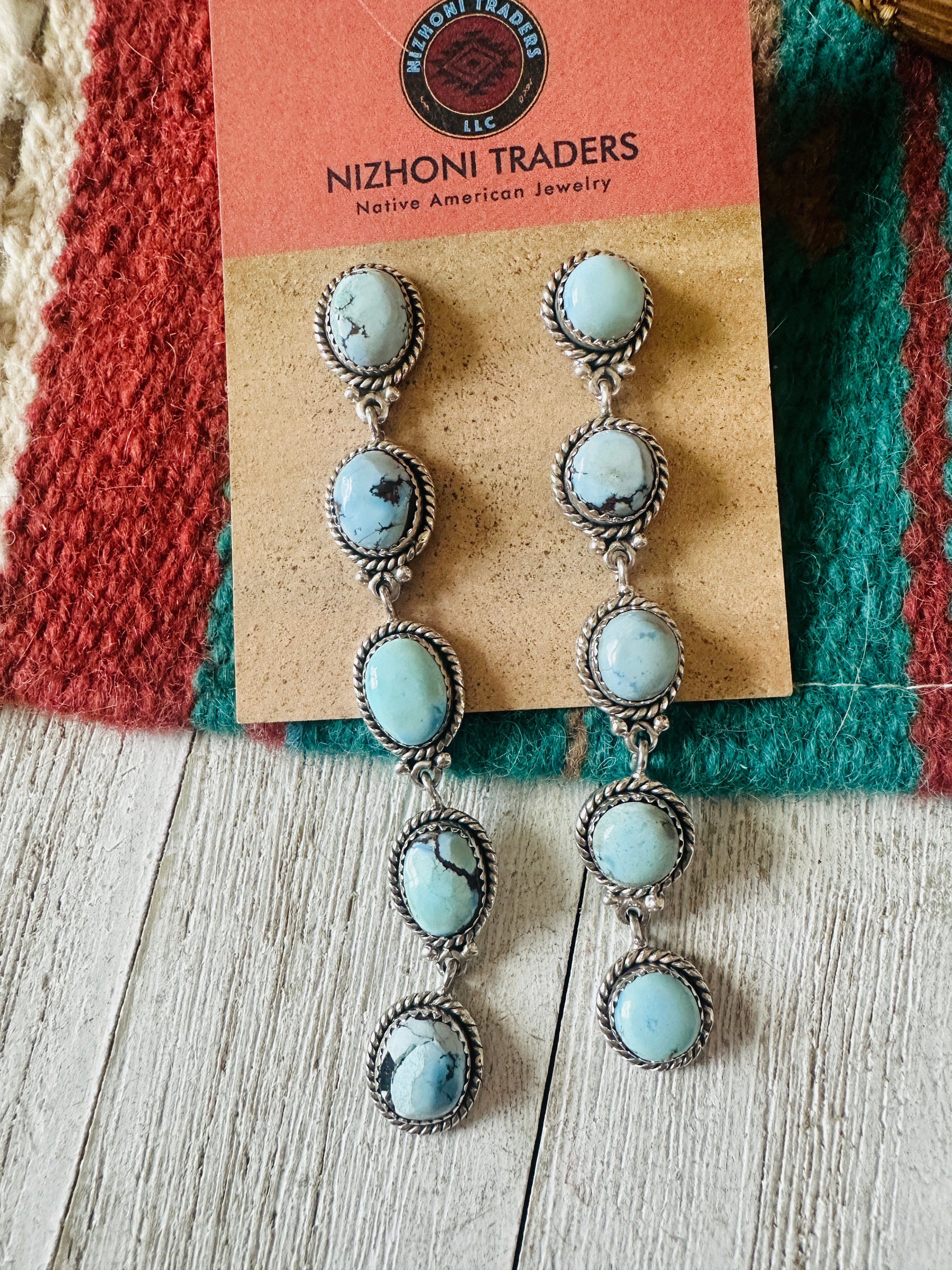 Navajo Golden Hills Turquoise & Sterling Silver Dangle Earrings