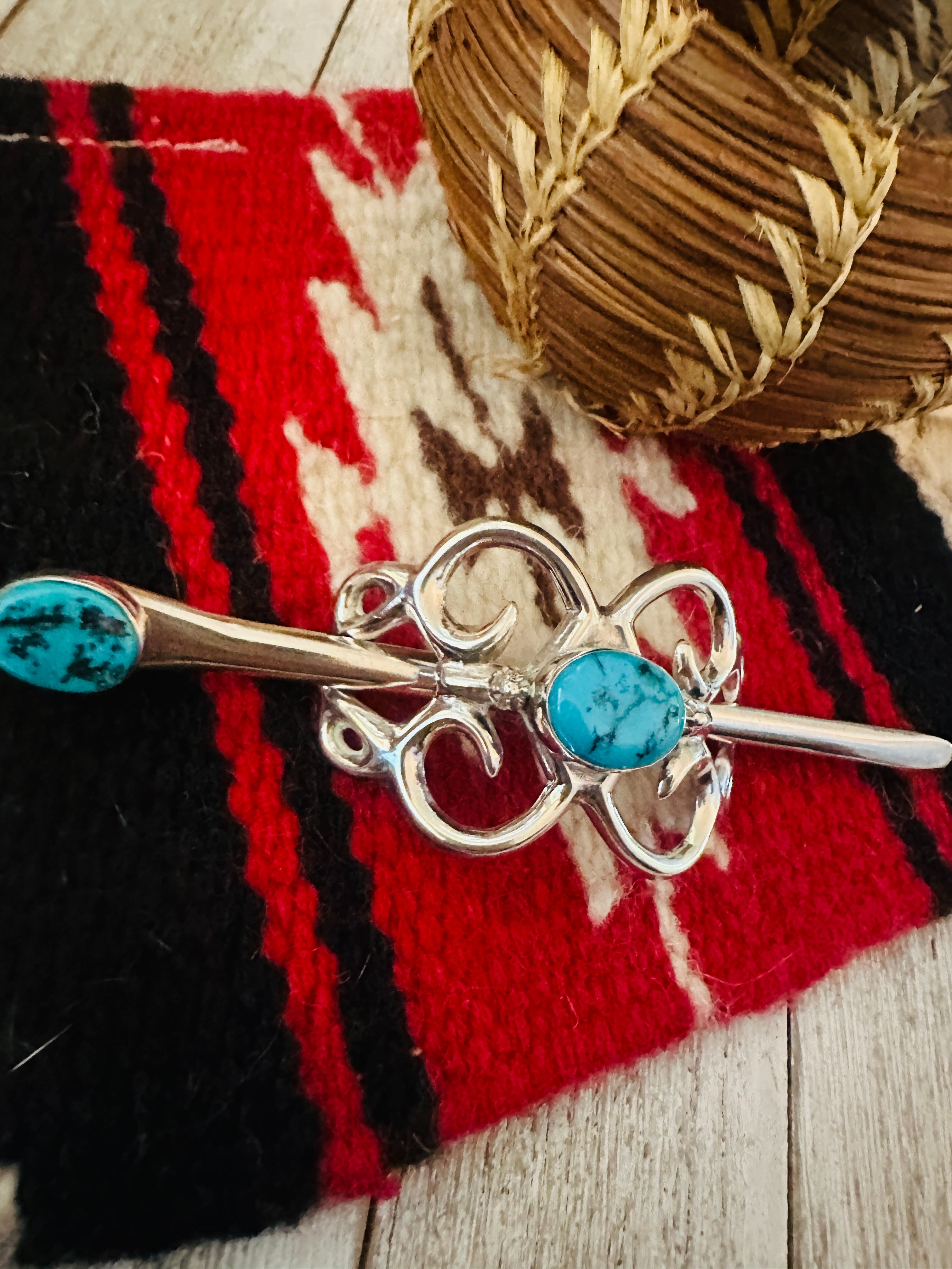 Old Pawn Turquoise & Sterling Silver Hair Pin