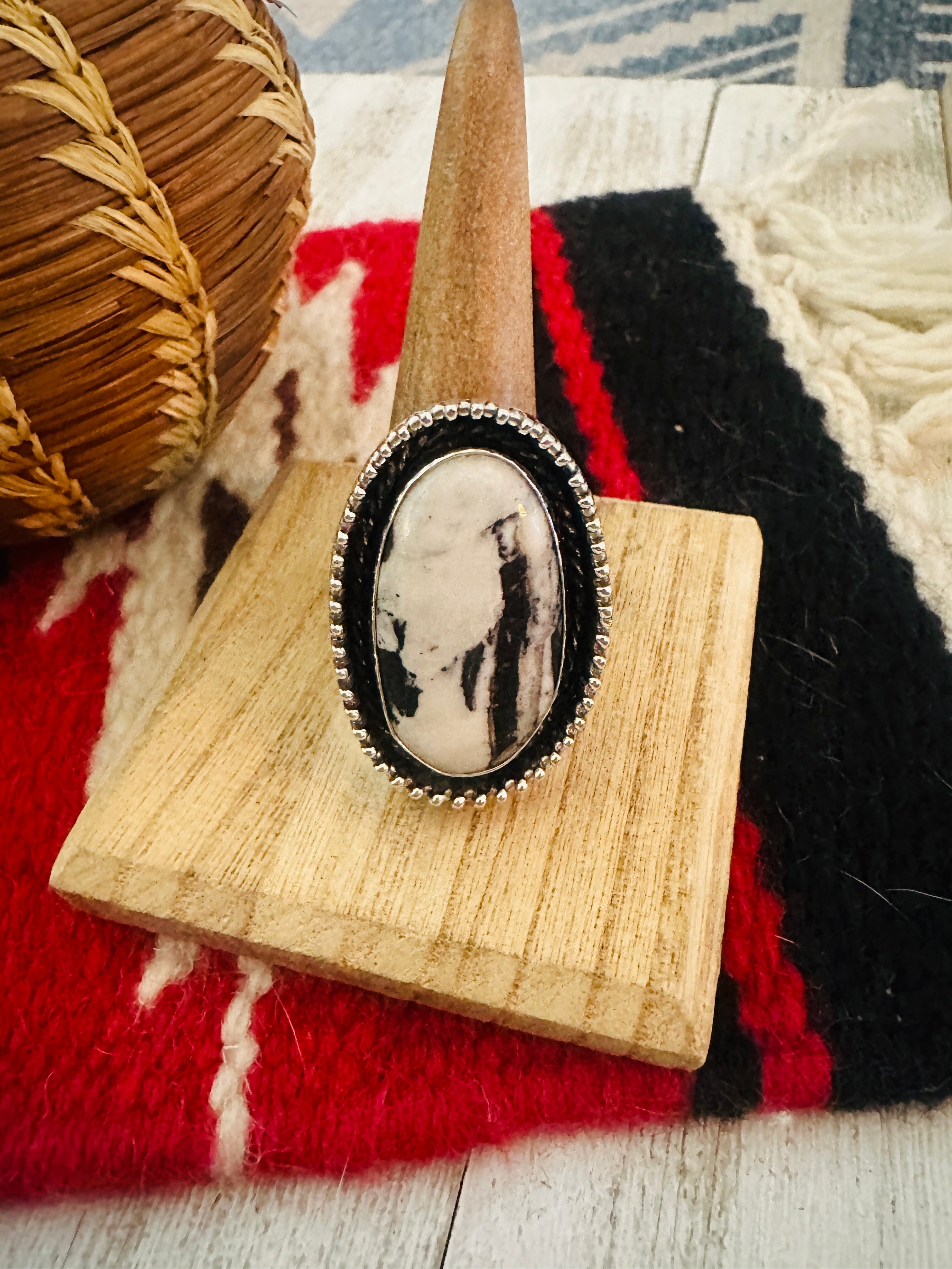 Navajo Sterling Silver And White Buffalo Adjustable Ring