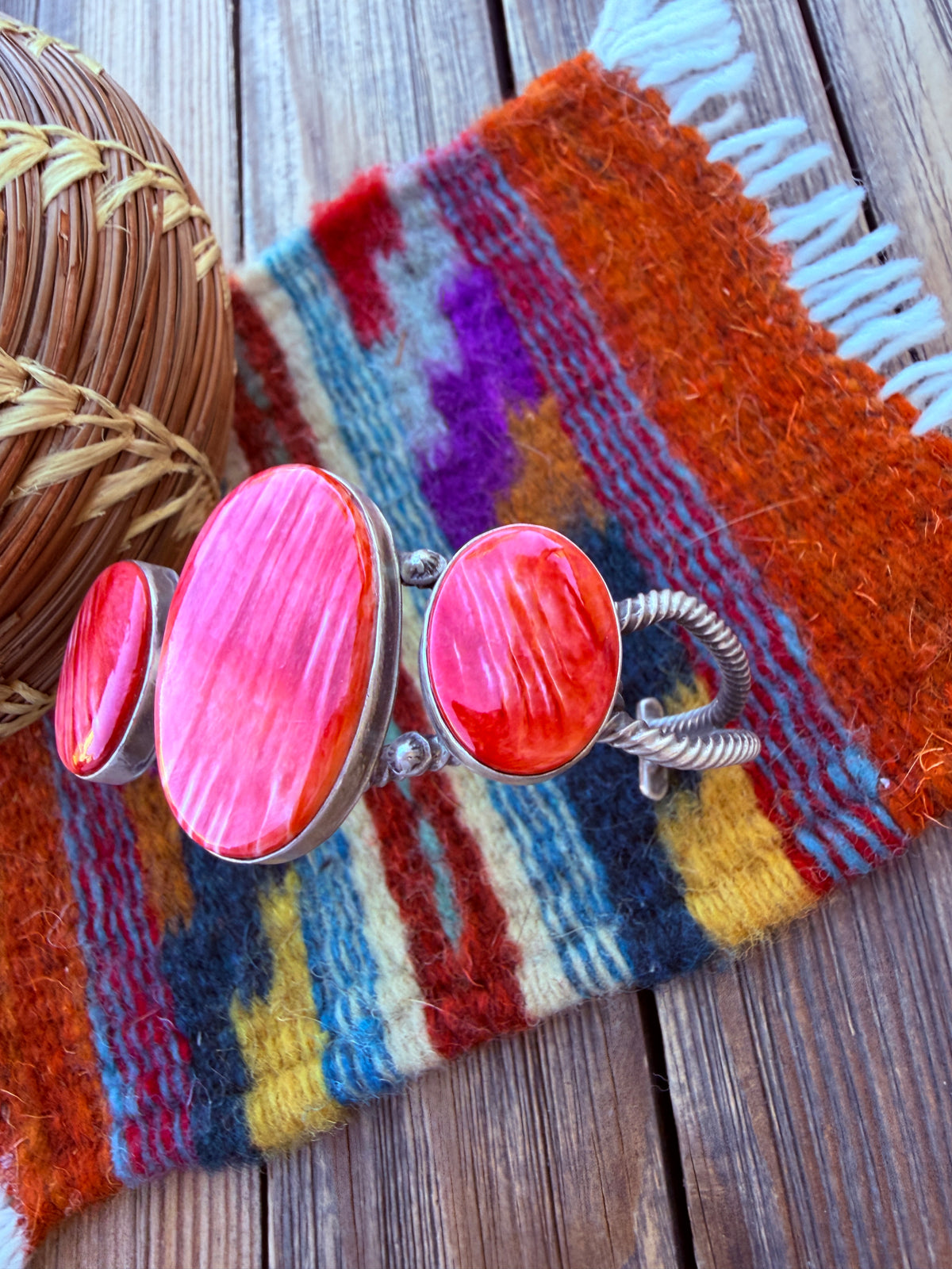 Handcrafted Spiny Oyster & Sterling Silver Cuff Bracelet by Patrick Yazzie