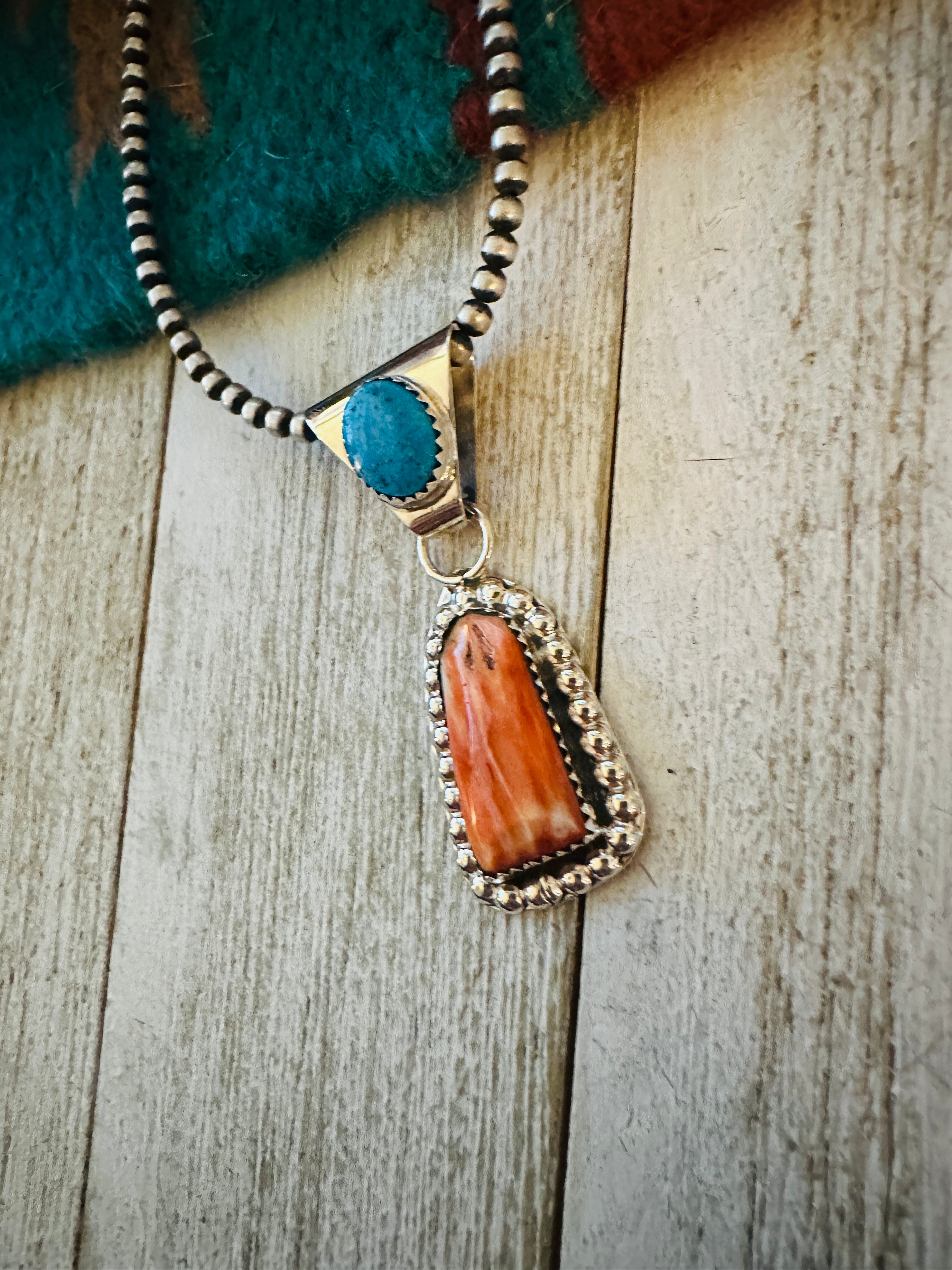 Navajo Turquoise, Spiny & Sterling Silver Pendant